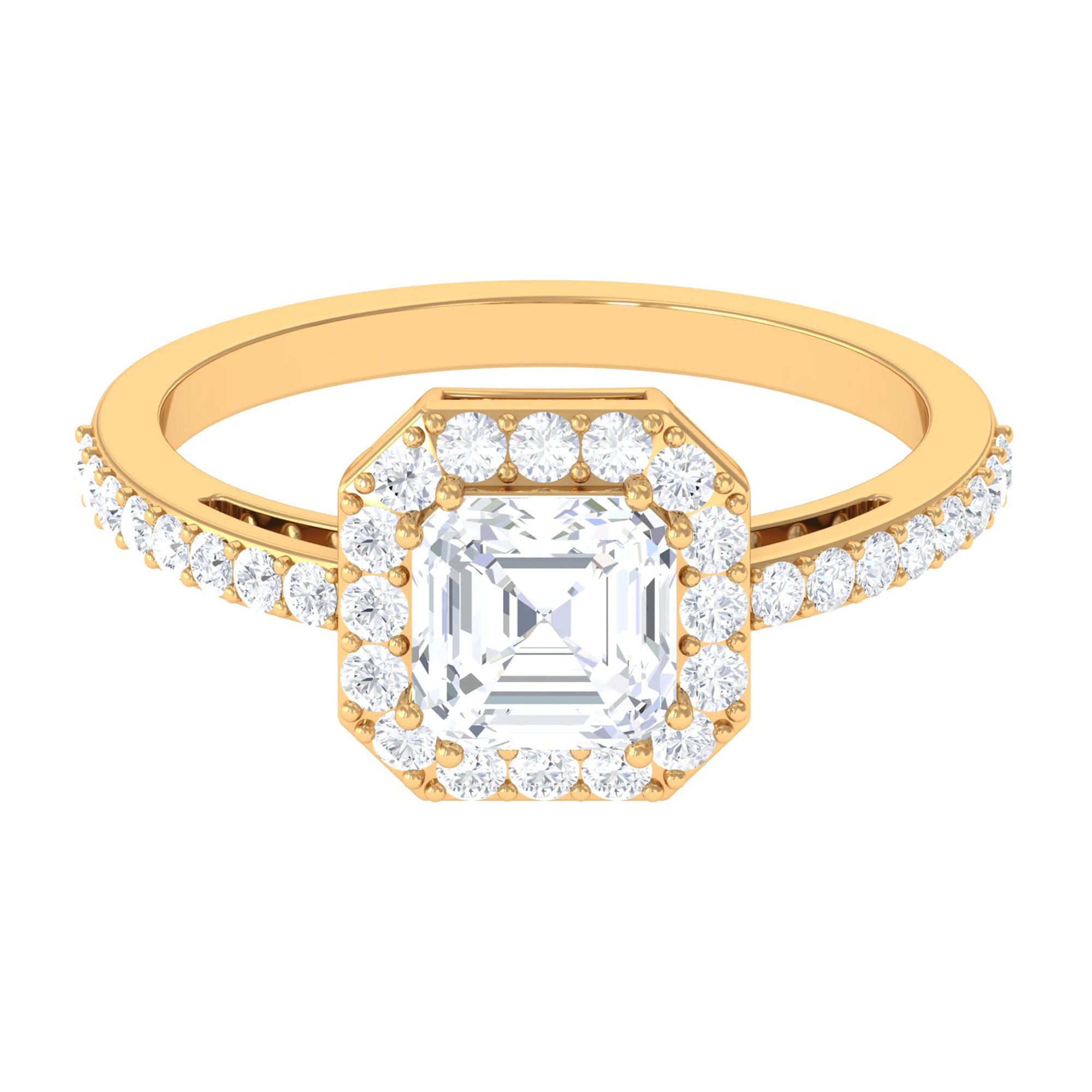 2.25 CT Asscher Cut Solitaire Zircon Halo Engagement Ring Zircon - ( AAAA ) - Quality - Rosec Jewels