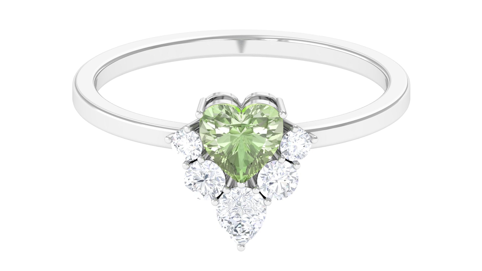 1 CT Heart Shape Green Sapphire Promise Ring with Moissanite Green Sapphire - ( AAA ) - Quality - Rosec Jewels