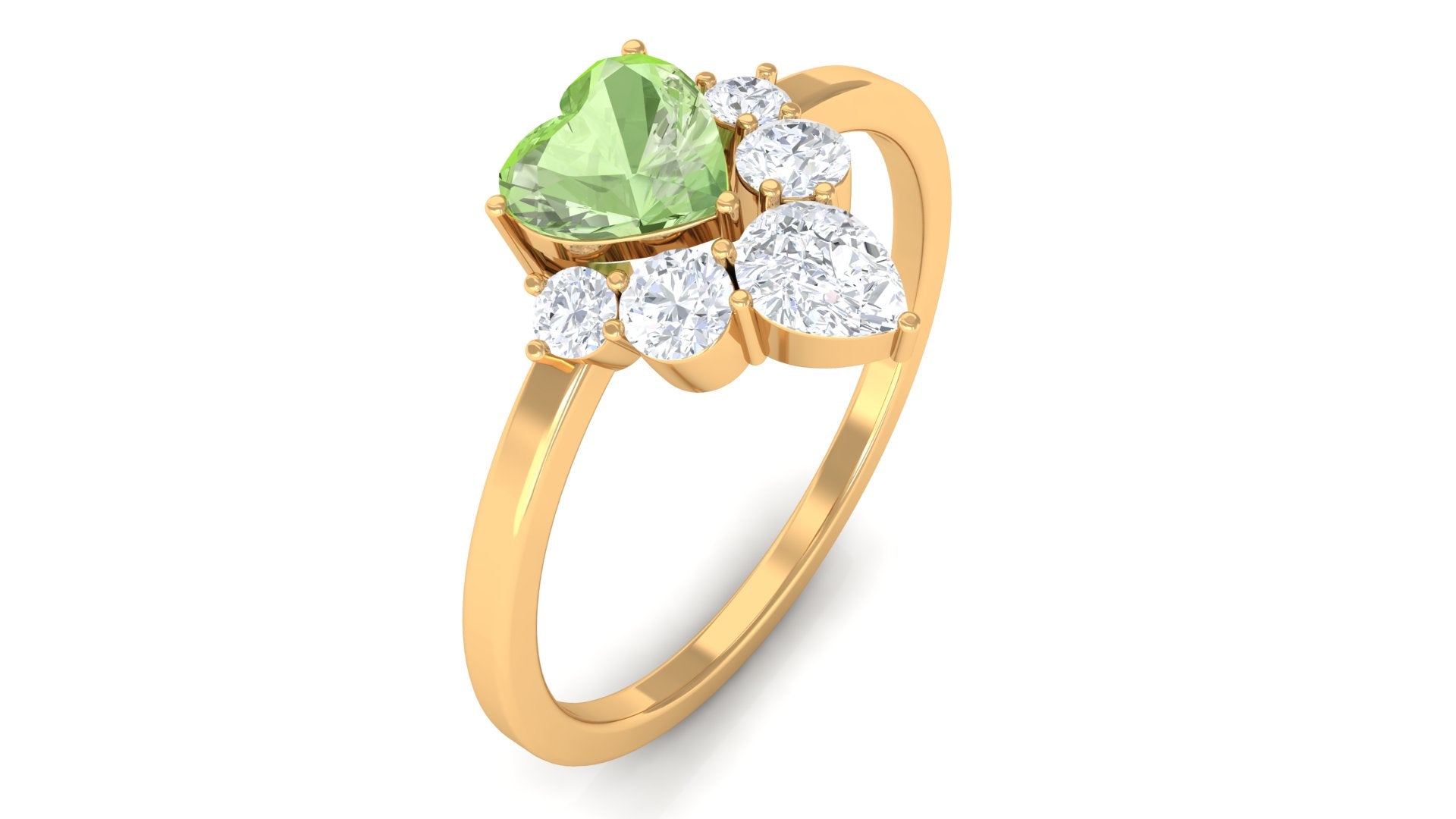 1 CT Heart Shape Green Sapphire Promise Ring with Moissanite Green Sapphire - ( AAA ) - Quality - Rosec Jewels