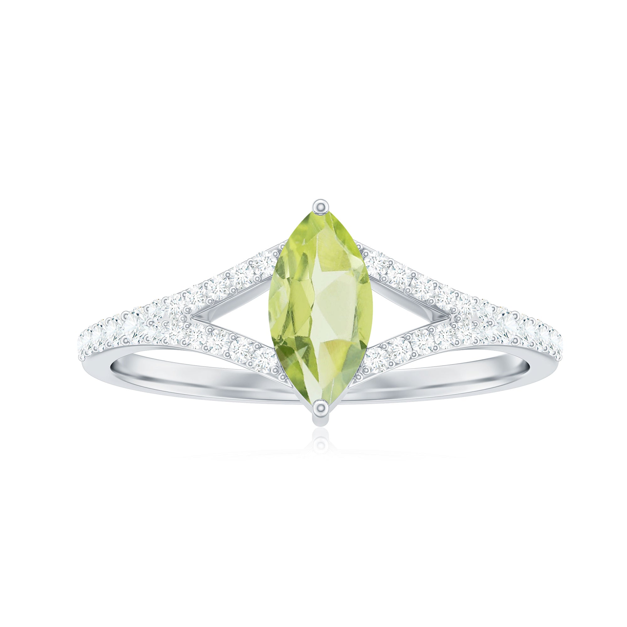 1 CT Natural Peridot Engagement Ring with Diamond Accent Peridot - ( AAA ) - Quality - Rosec Jewels