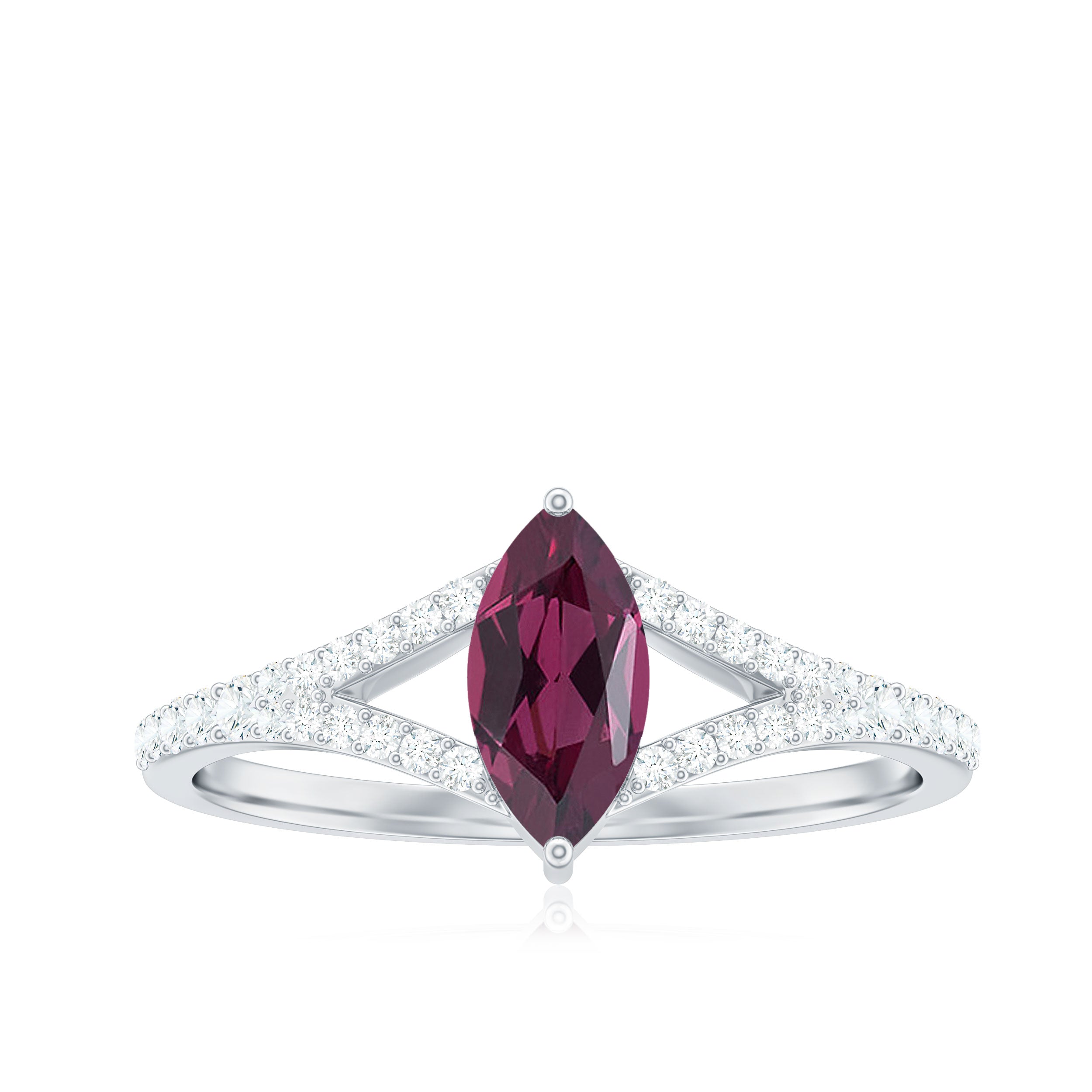 1 CT Split Shank Rhodolite Minimal Ring with Diamond Accent Rhodolite - ( AAA ) - Quality - Rosec Jewels