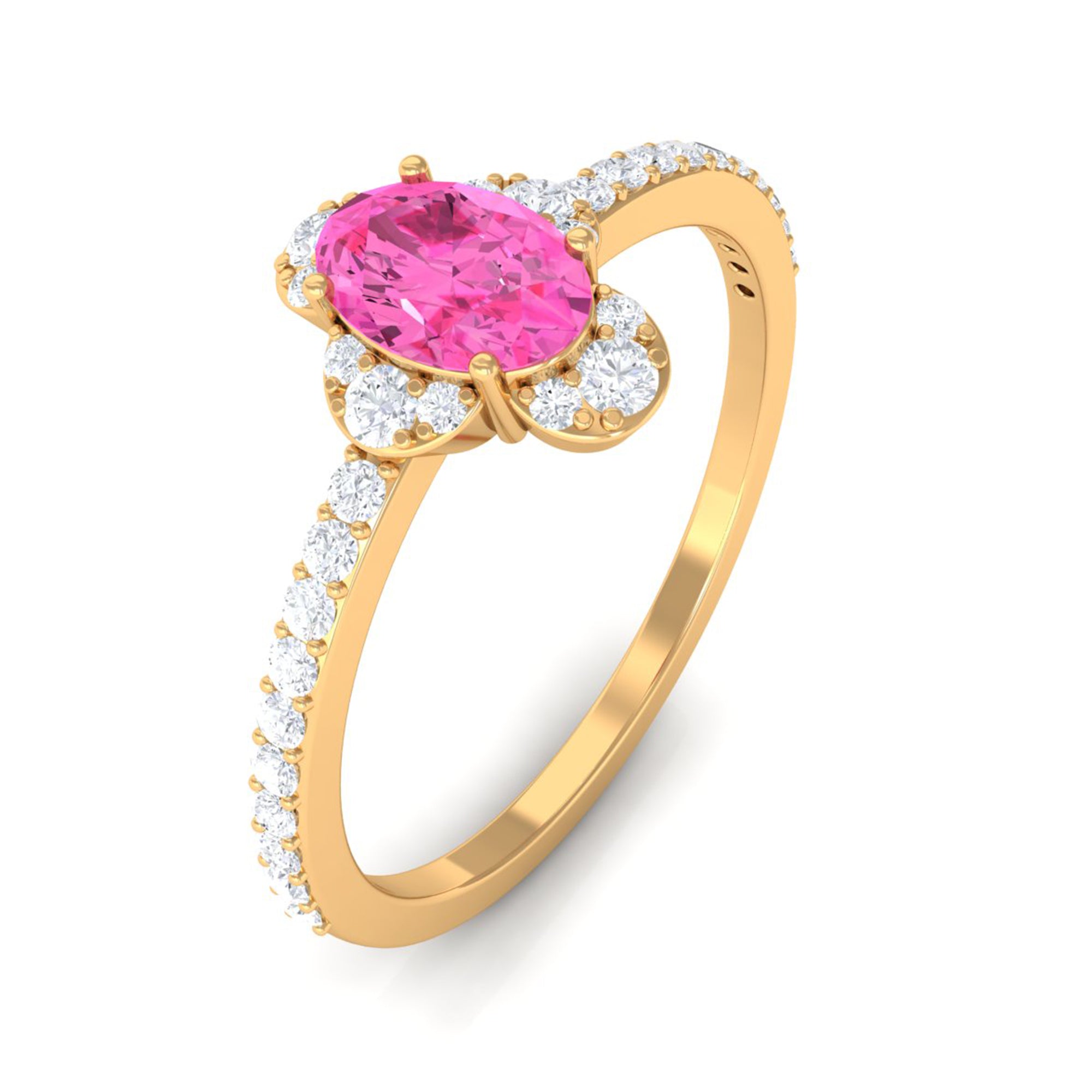 Classic Pink Sapphire Oval Engagement Ring with Diamond Pink Sapphire - ( AAA ) - Quality - Rosec Jewels