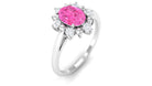 Oval Pink Sapphire Floral Halo Engagement Ring with Moissanite Pink Sapphire - ( AAA ) - Quality - Rosec Jewels