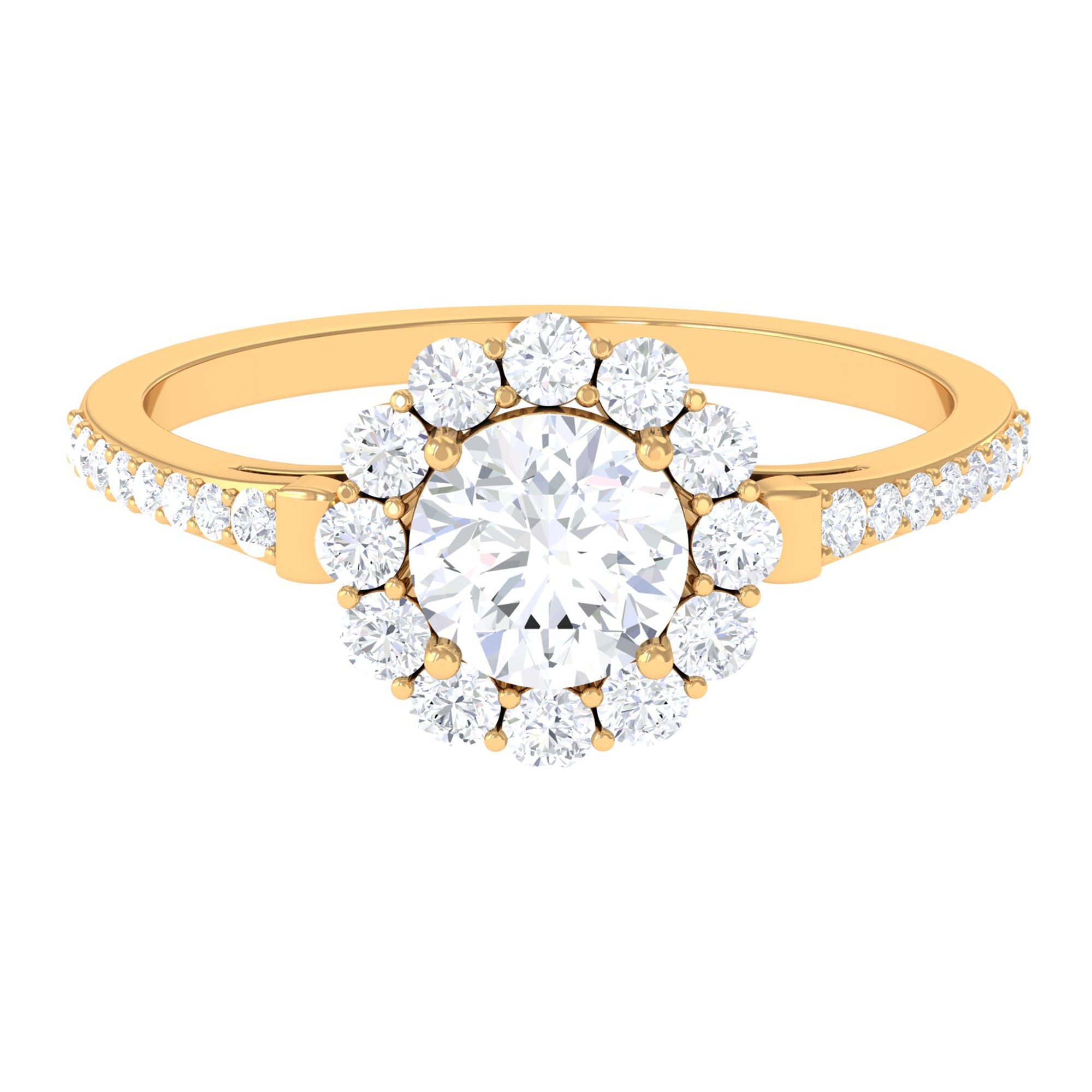 1.75 CT Round Zircon Halo Engagement Ring in Gold Zircon - ( AAAA ) - Quality - Rosec Jewels