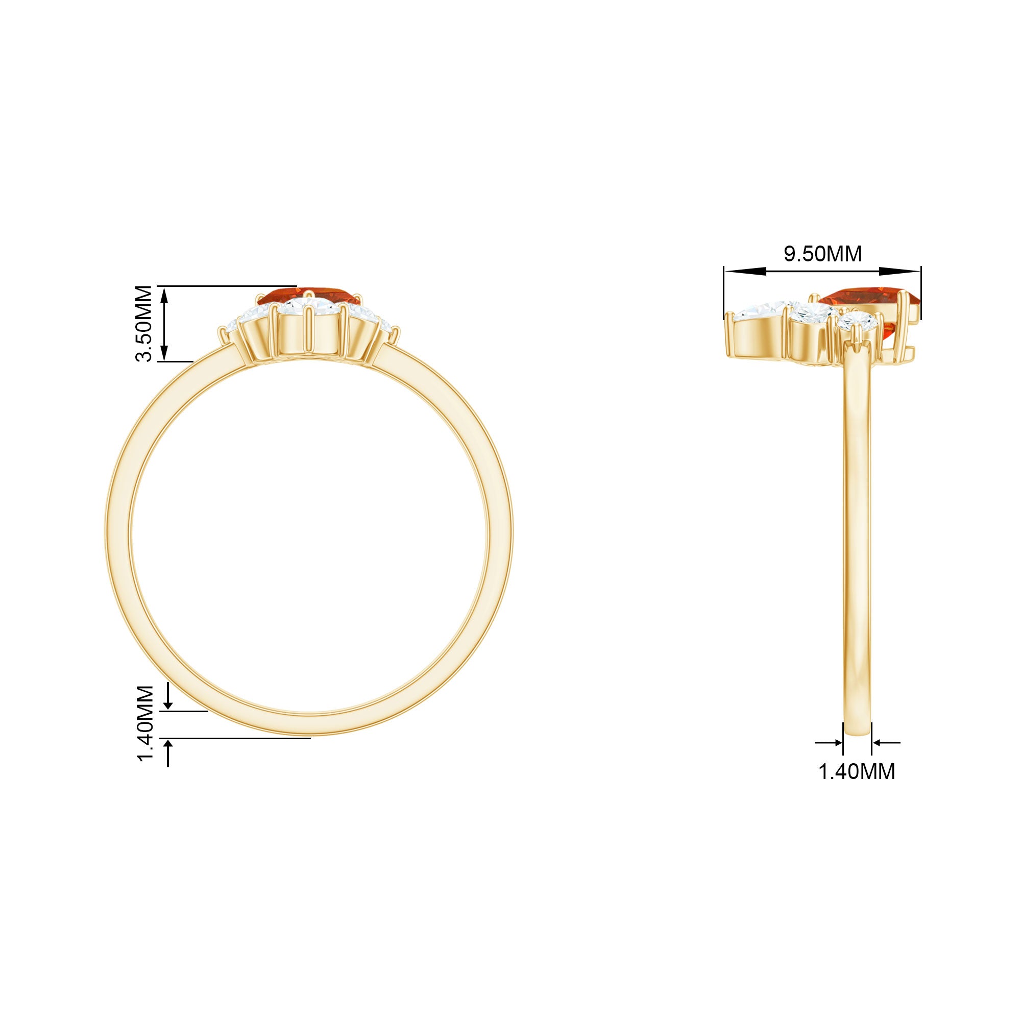 Prong Set Created Orange Sapphire Heart Ring with Diamond Lab Created Orange Sapphire - ( AAAA ) - Quality - Rosec Jewels