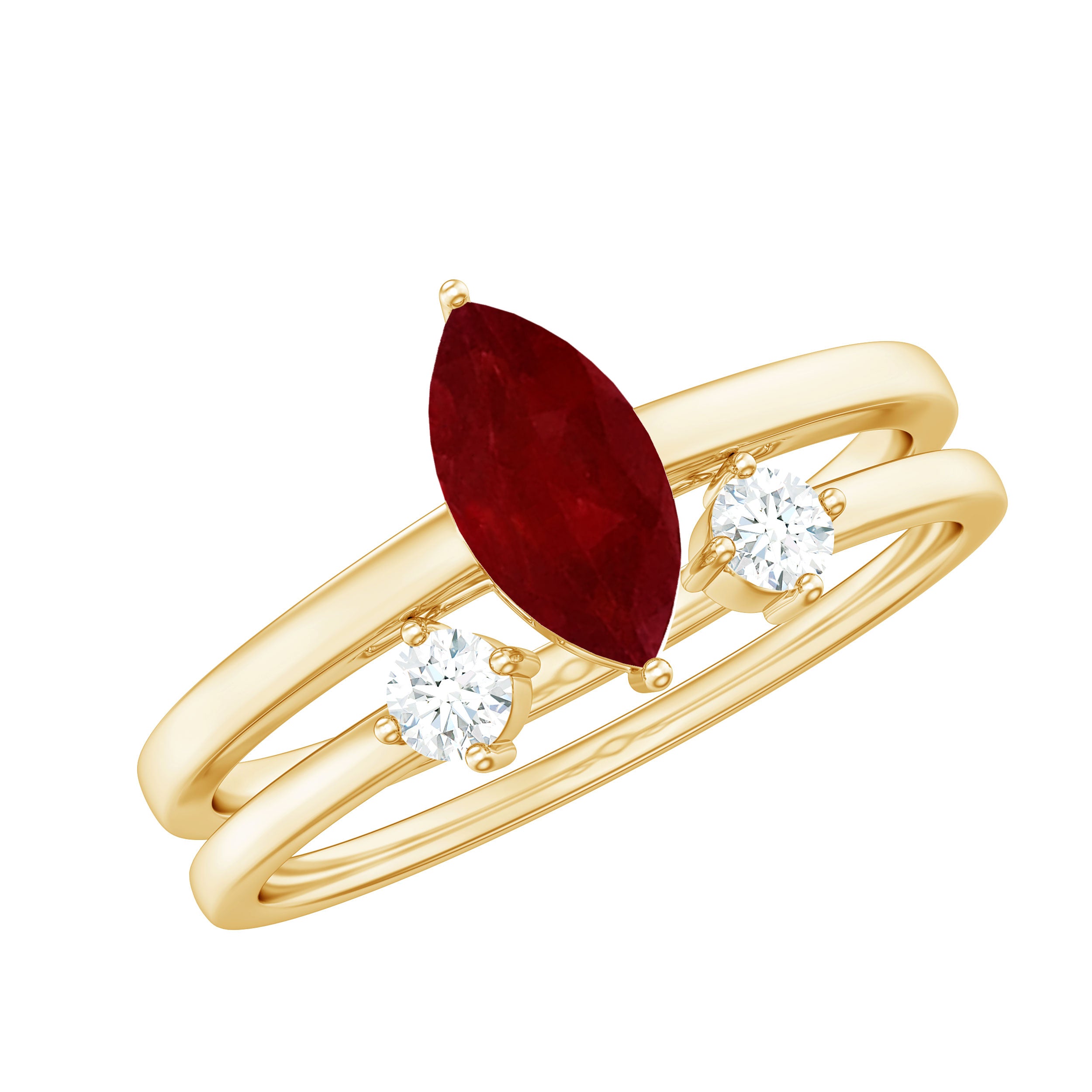 Marquise Cut Ruby Solitaire Ring Set with Moissanite Ruby - ( AAA ) - Quality - Rosec Jewels