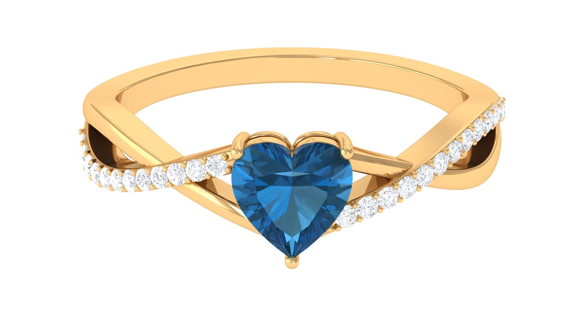 1.25 CT Heart Shape London Blue Topaz Crossover Ring with Diamond London Blue Topaz - ( AAA ) - Quality - Rosec Jewels