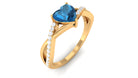 1.25 CT Heart Shape London Blue Topaz Crossover Ring with Diamond London Blue Topaz - ( AAA ) - Quality - Rosec Jewels