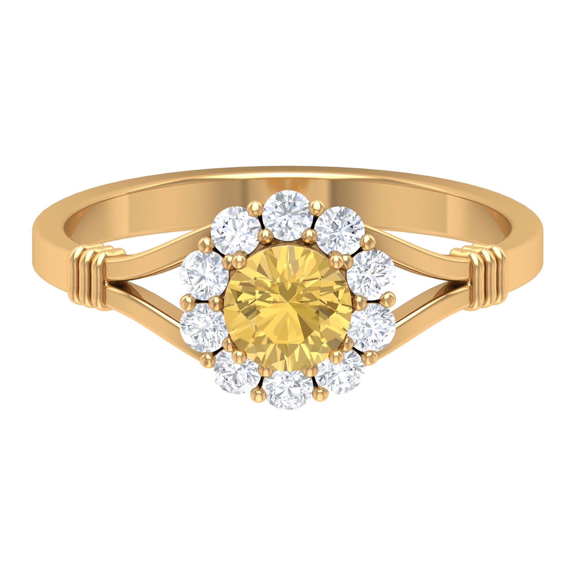 1 CT Split Shank Citrine Flower Engagement Ring with Diamond Citrine - ( AAA ) - Quality - Rosec Jewels