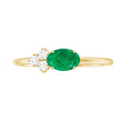 Oval Emerald Minimal East West Ring with Diamond Trio Emerald - ( AAA ) - Quality - Rosec Jewels