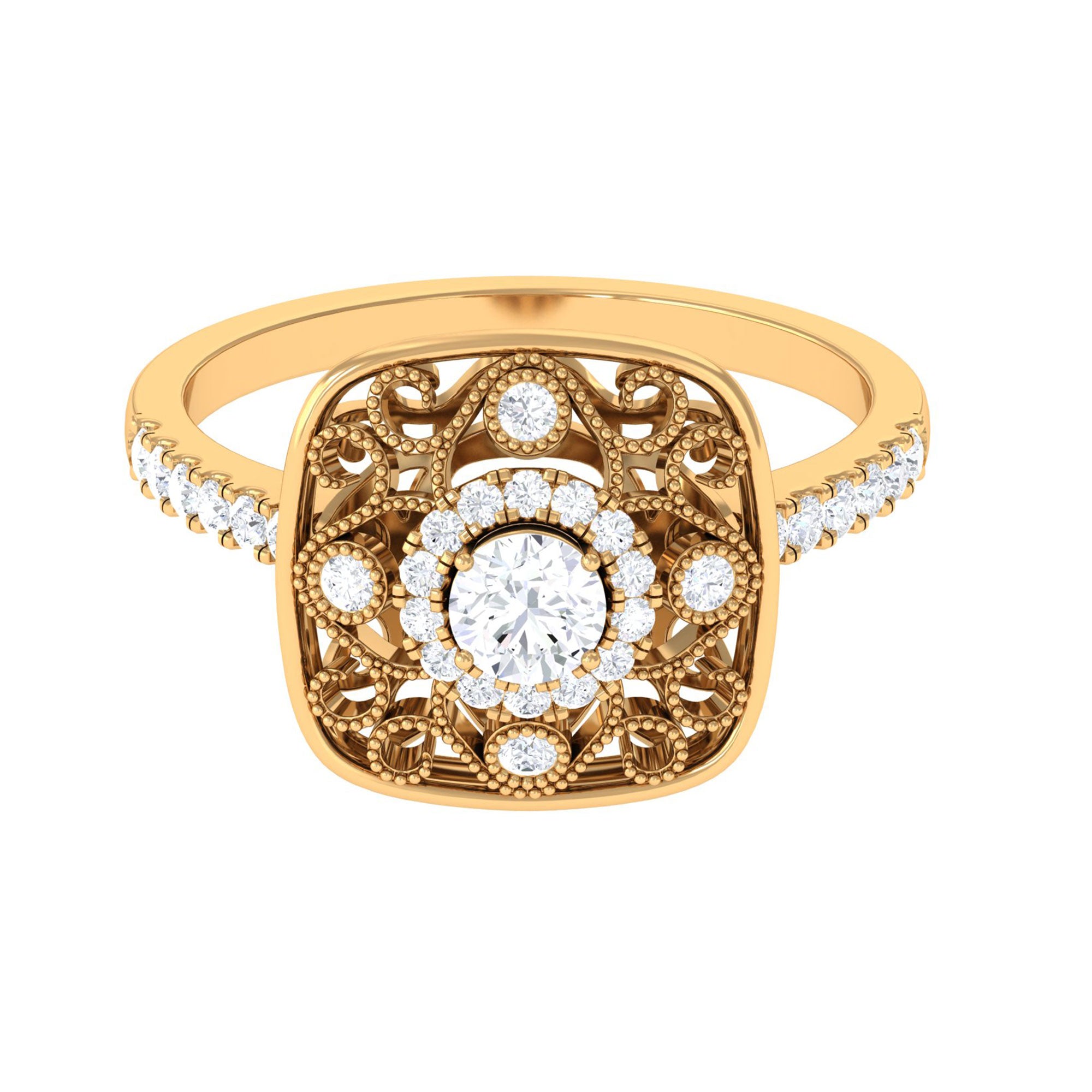 Moissanite Statement Ring with Milgrain Detailing Moissanite - ( D-VS1 ) - Color and Clarity - Rosec Jewels