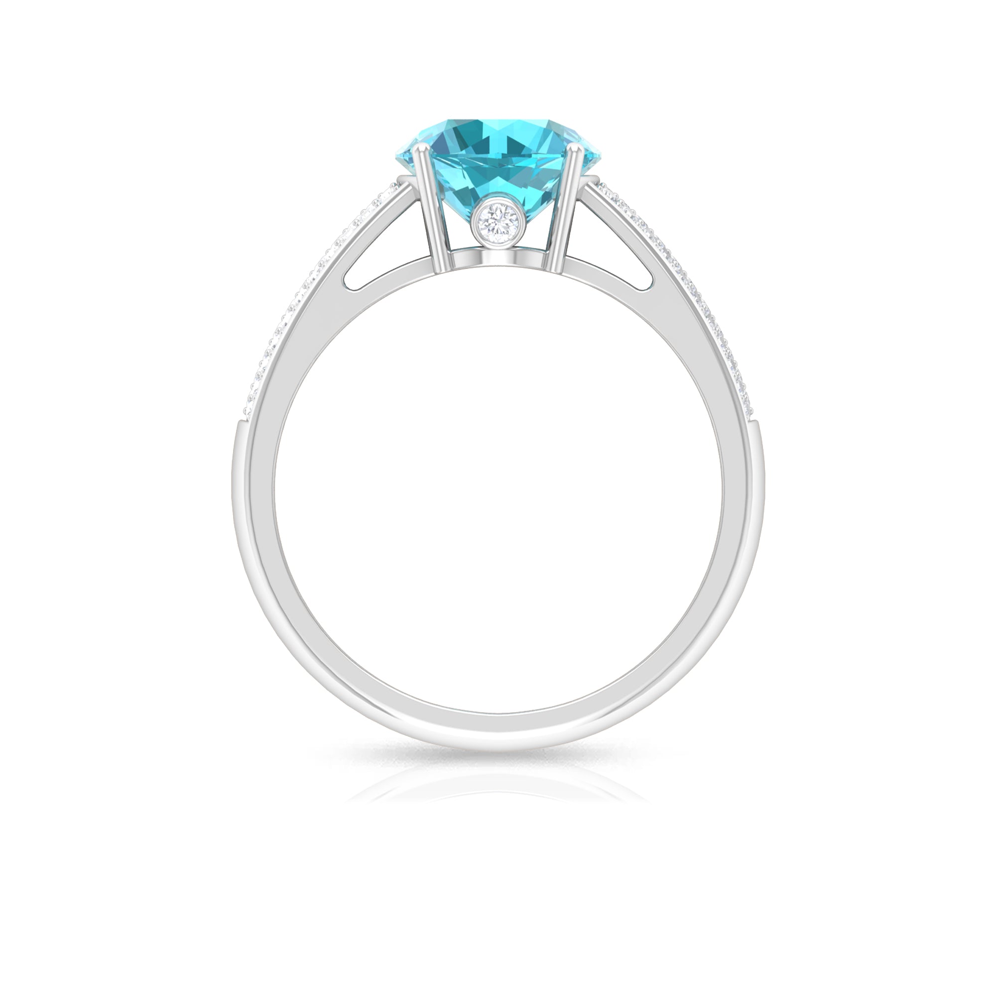 8 MM Round Shape Swiss Blue Topaz Solitaire Ring with Diamond Swiss Blue Topaz - ( AAA ) - Quality - Rosec Jewels