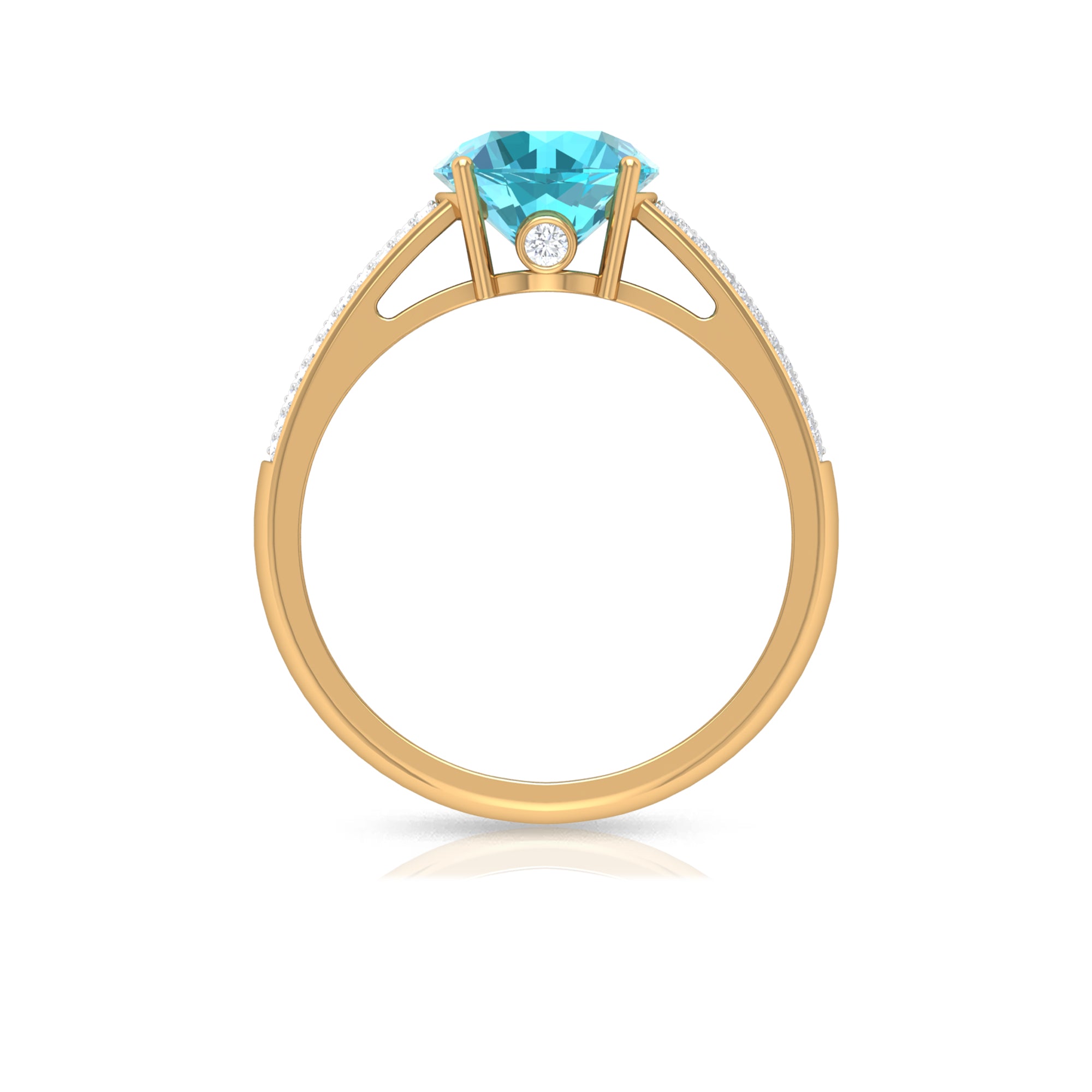 8 MM Round Shape Swiss Blue Topaz Solitaire Ring with Diamond Swiss Blue Topaz - ( AAA ) - Quality - Rosec Jewels