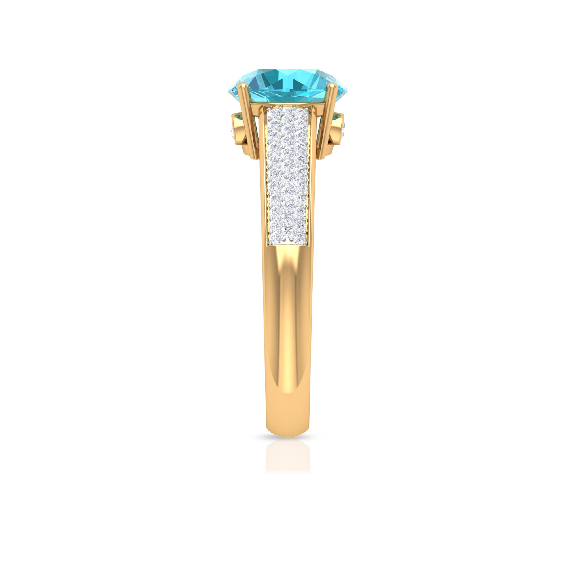 8 MM Round Shape Swiss Blue Topaz Solitaire Ring with Diamond Swiss Blue Topaz - ( AAA ) - Quality - Rosec Jewels