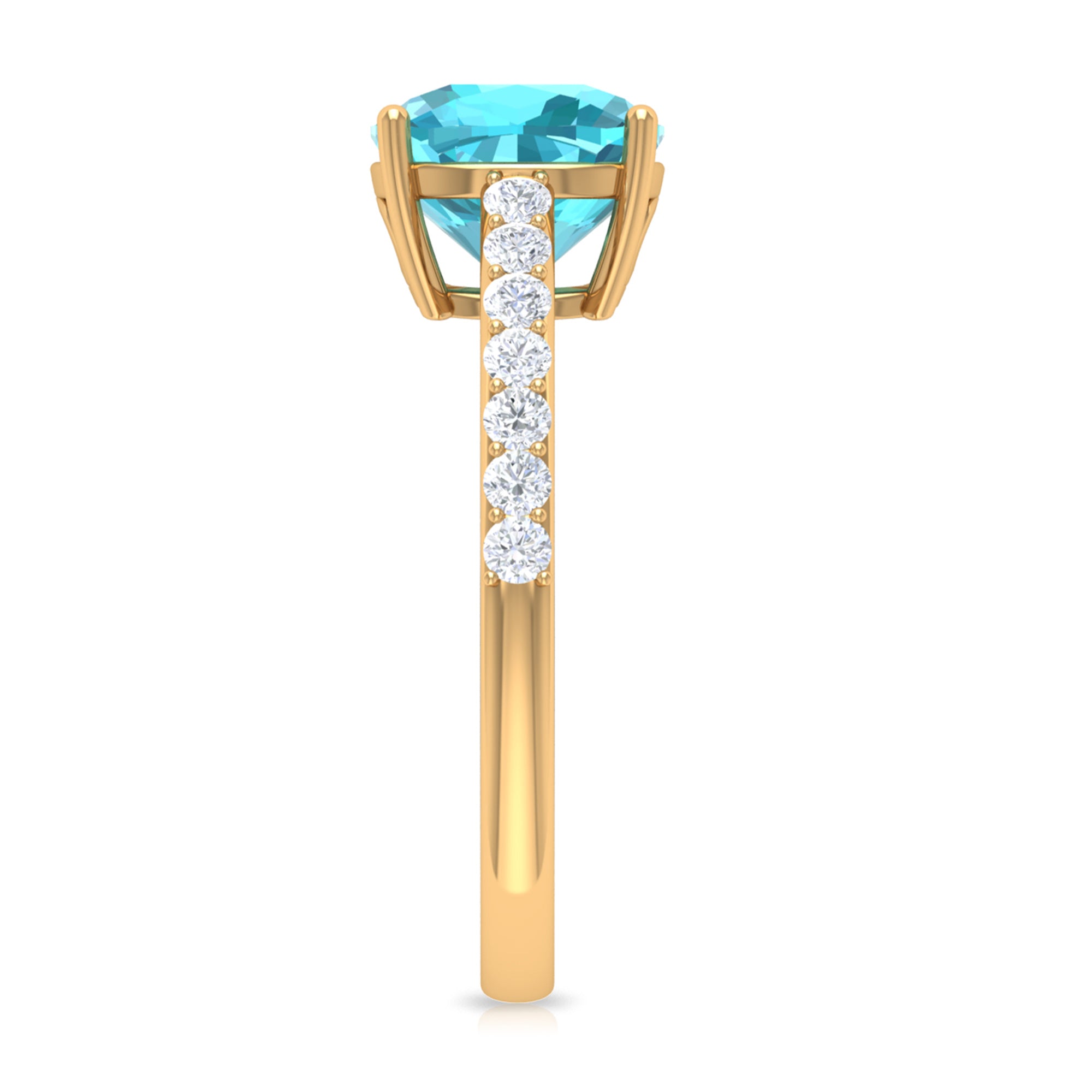 Cushion Shape Swiss Blue Topaz Solitaire Ring with Diamond Swiss Blue Topaz - ( AAA ) - Quality - Rosec Jewels