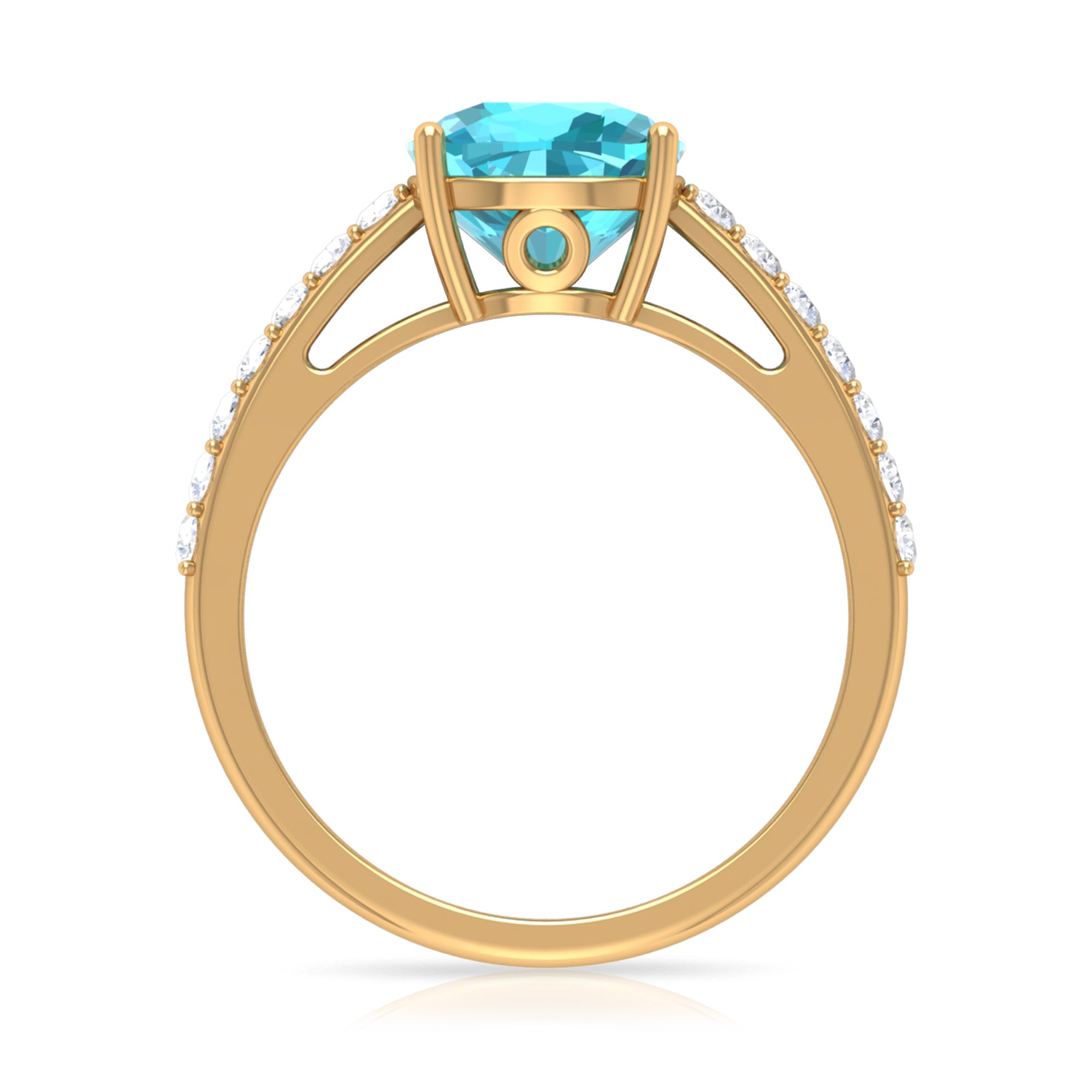 Cushion Shape Swiss Blue Topaz Solitaire Ring with Diamond Swiss Blue Topaz - ( AAA ) - Quality - Rosec Jewels