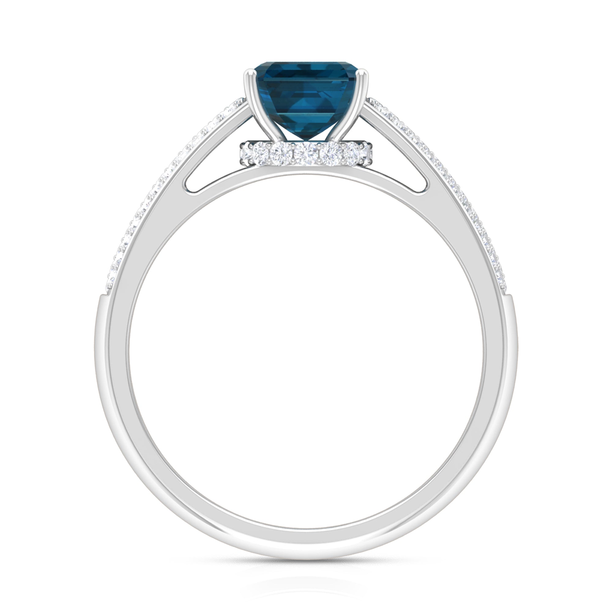 2 CT Solitaire London Blue Topaz and Diamond Ring with Hidden Halo London Blue Topaz - ( AAA ) - Quality - Rosec Jewels