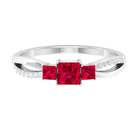 Princess Cut Three Stone Ruby Engagement Ring with Diamond Ruby - ( AAA ) - Quality - Rosec Jewels