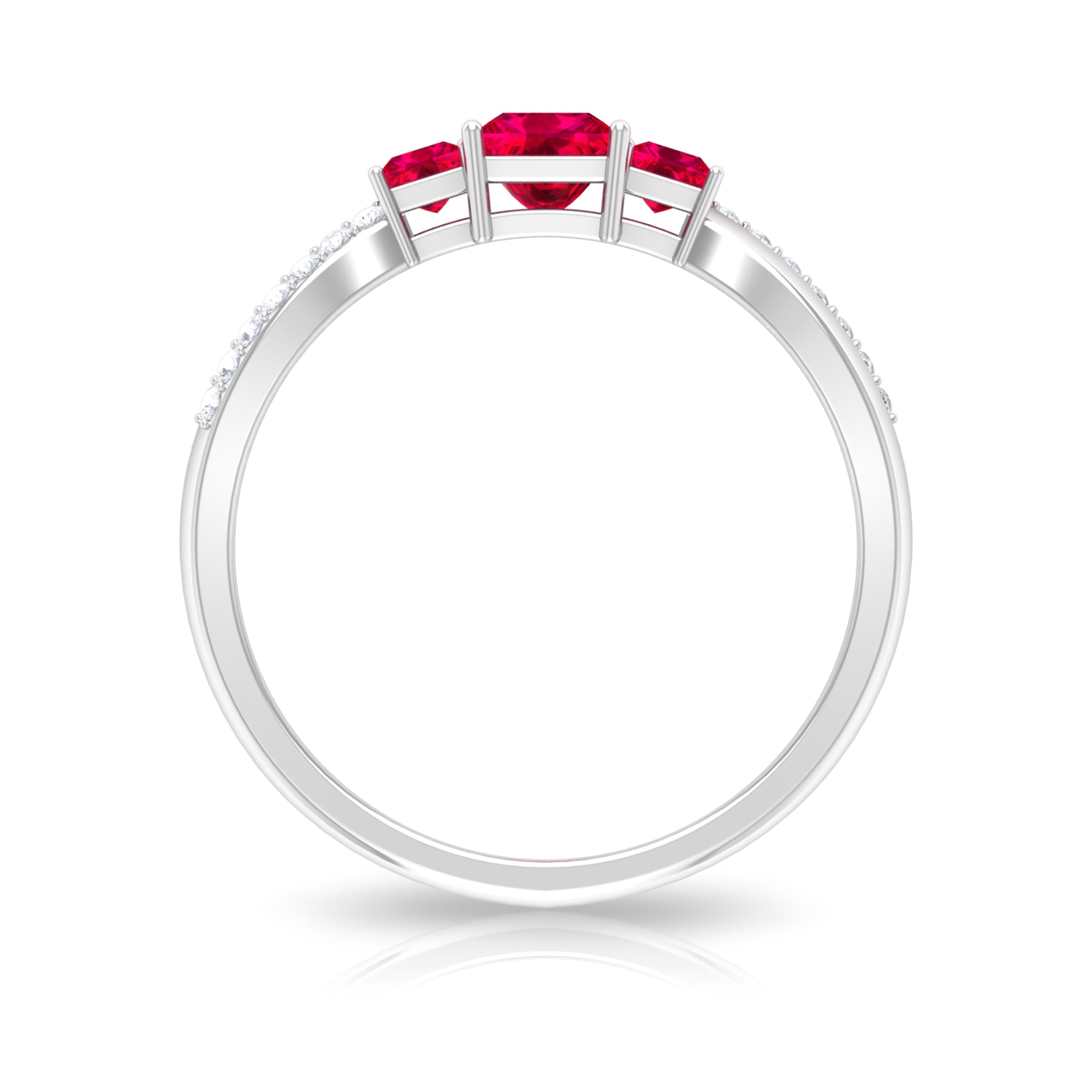 Princess Cut Three Stone Ruby Engagement Ring with Diamond Ruby - ( AAA ) - Quality - Rosec Jewels