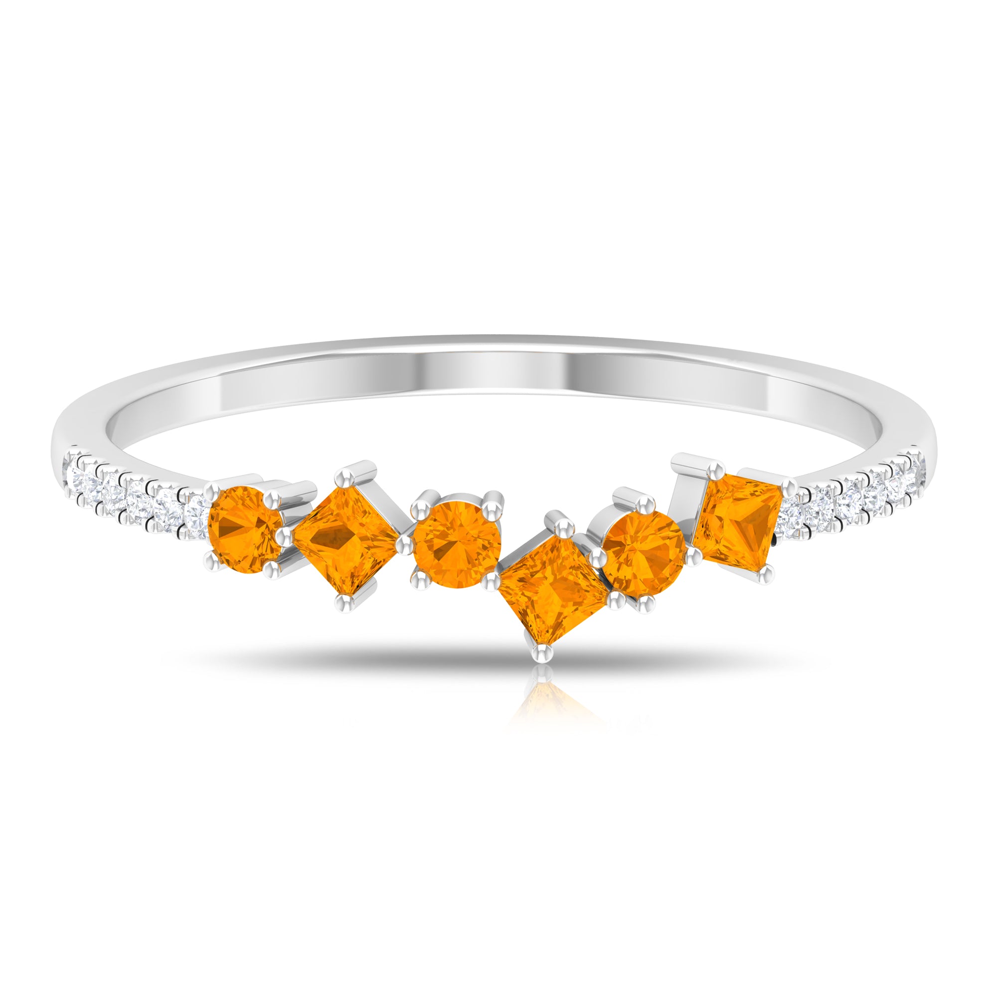 1/2 CT Orange Sapphire and Diamond Minimal Stackable Ring in Prong Setting Orange Sapphire - ( AAA ) - Quality - Rosec Jewels