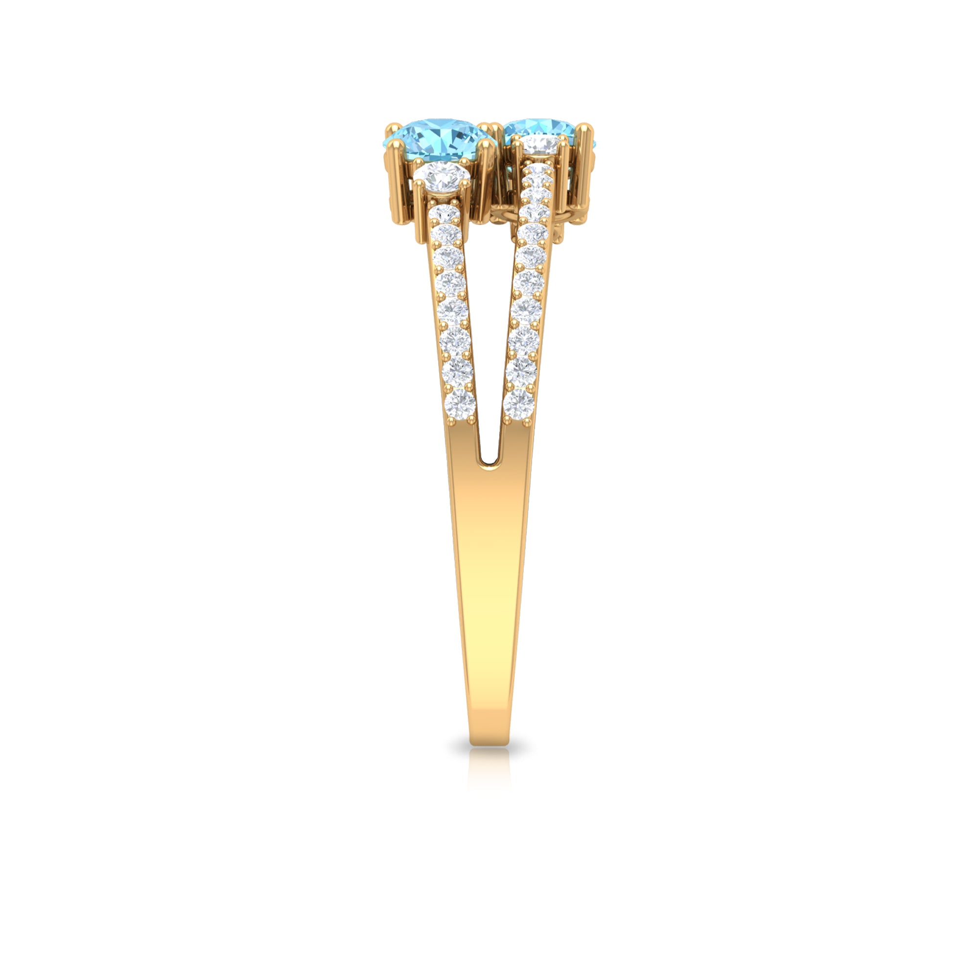 1 CT Aquamarine and Diamond Anniversary Double Band Ring Aquamarine - ( AAA ) - Quality - Rosec Jewels