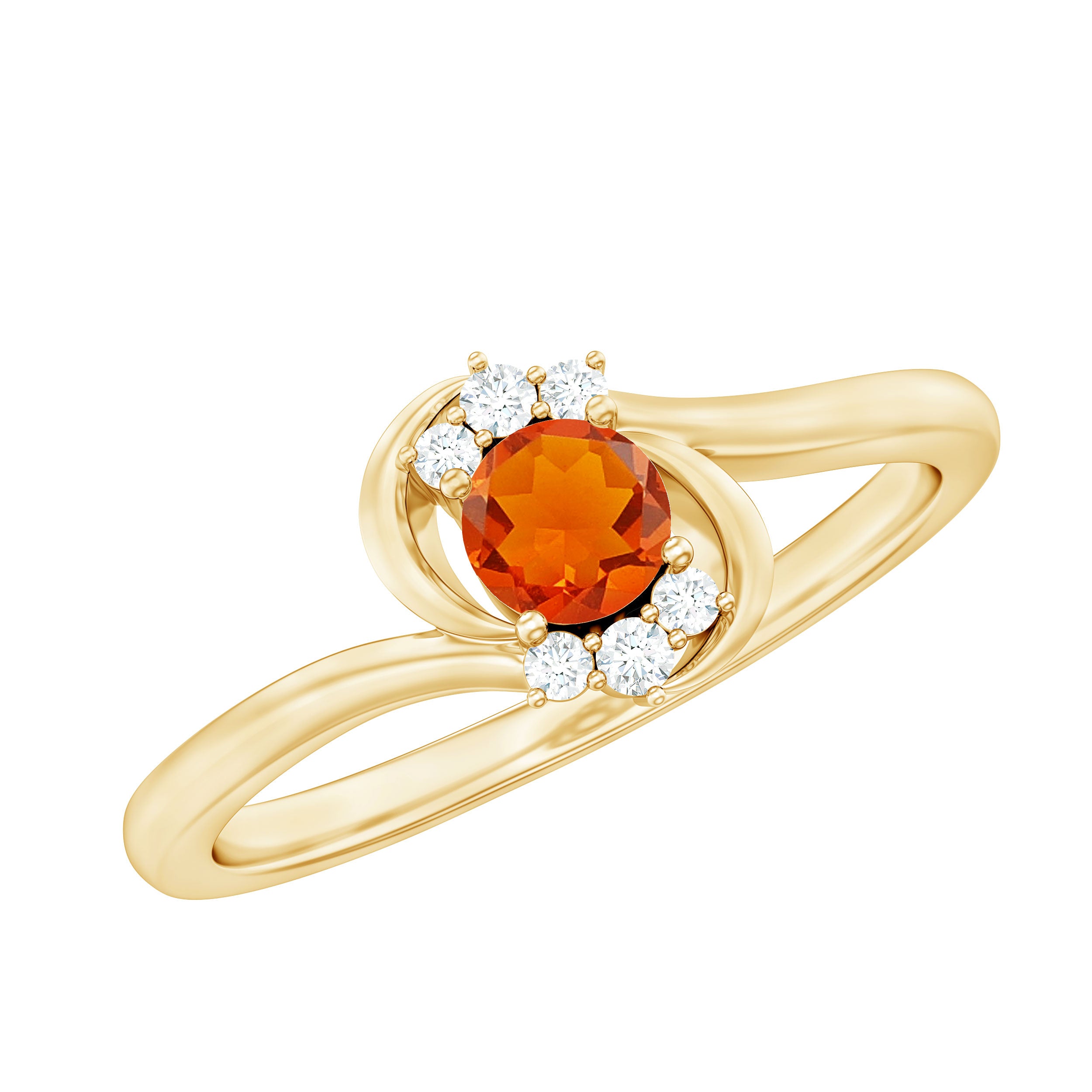 1/4 Ct Fire Opal and Diamond Bypass Promise Ring Fire Opal - ( AAA ) - Quality - Rosec Jewels