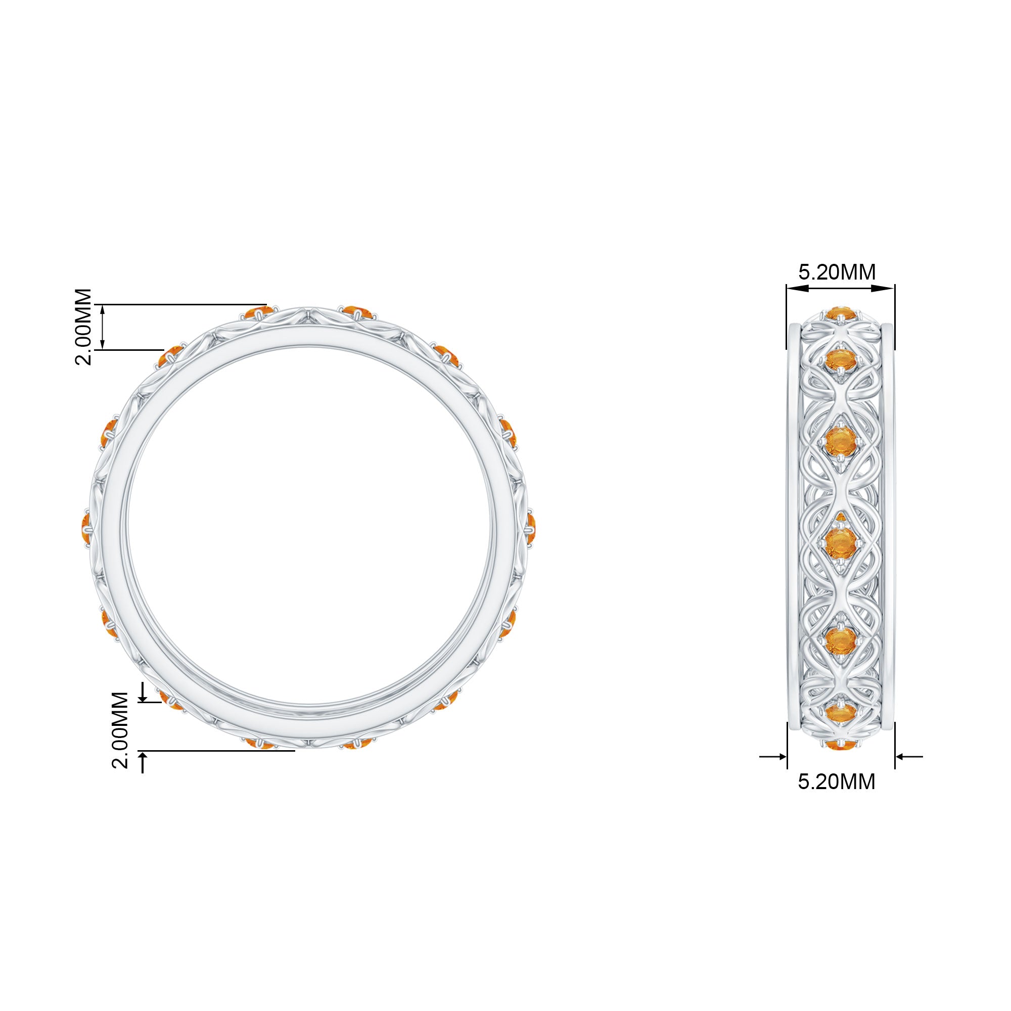 1/2 CT Round Cut Orange Sapphire Band Ring in 4 Prong Diagonal Setting with Celtic Details Orange Sapphire - ( AAA ) - Quality - Rosec Jewels