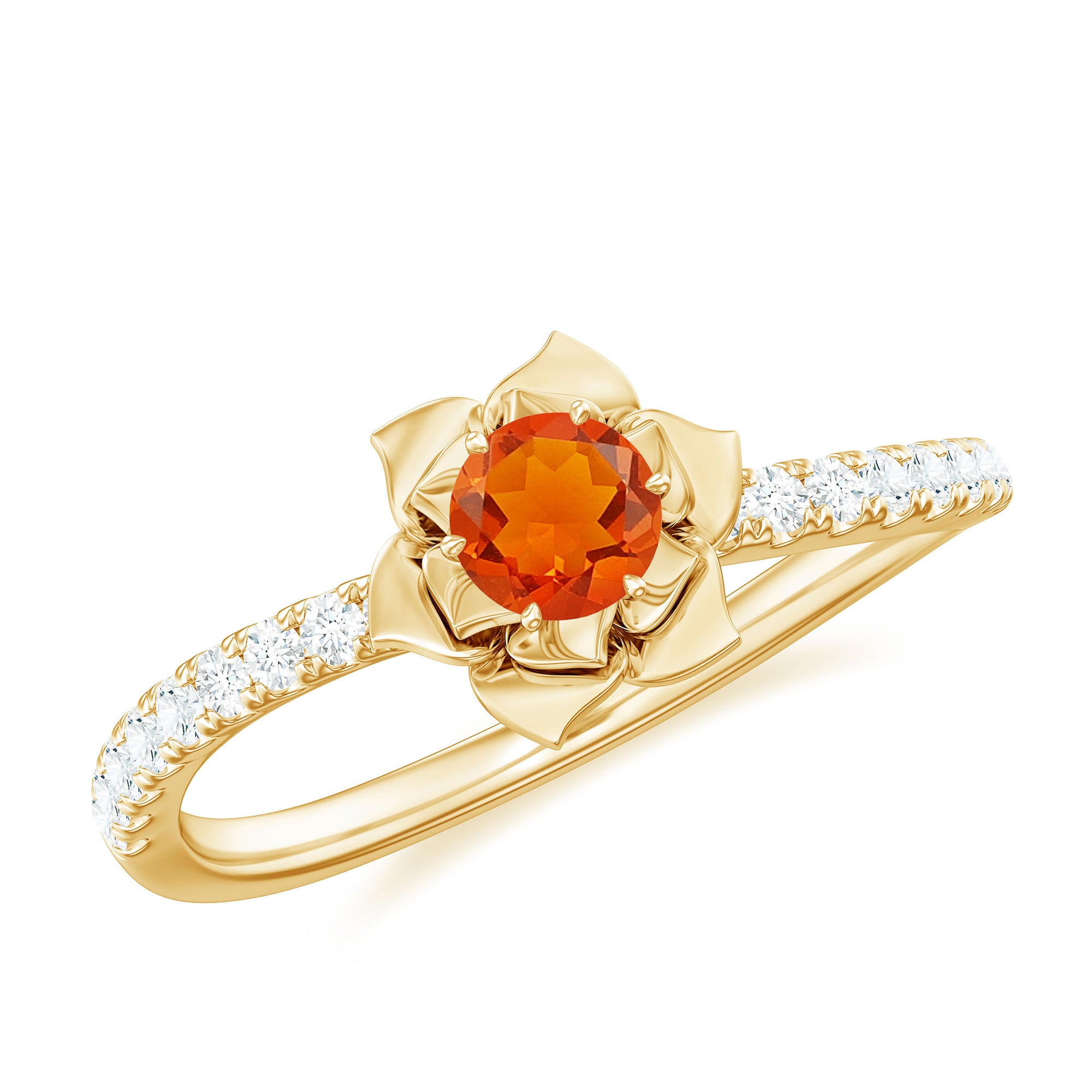 1/2 Ct Fire Opal Flower Engagement Ring with Diamond Fire Opal - ( AAA ) - Quality - Rosec Jewels