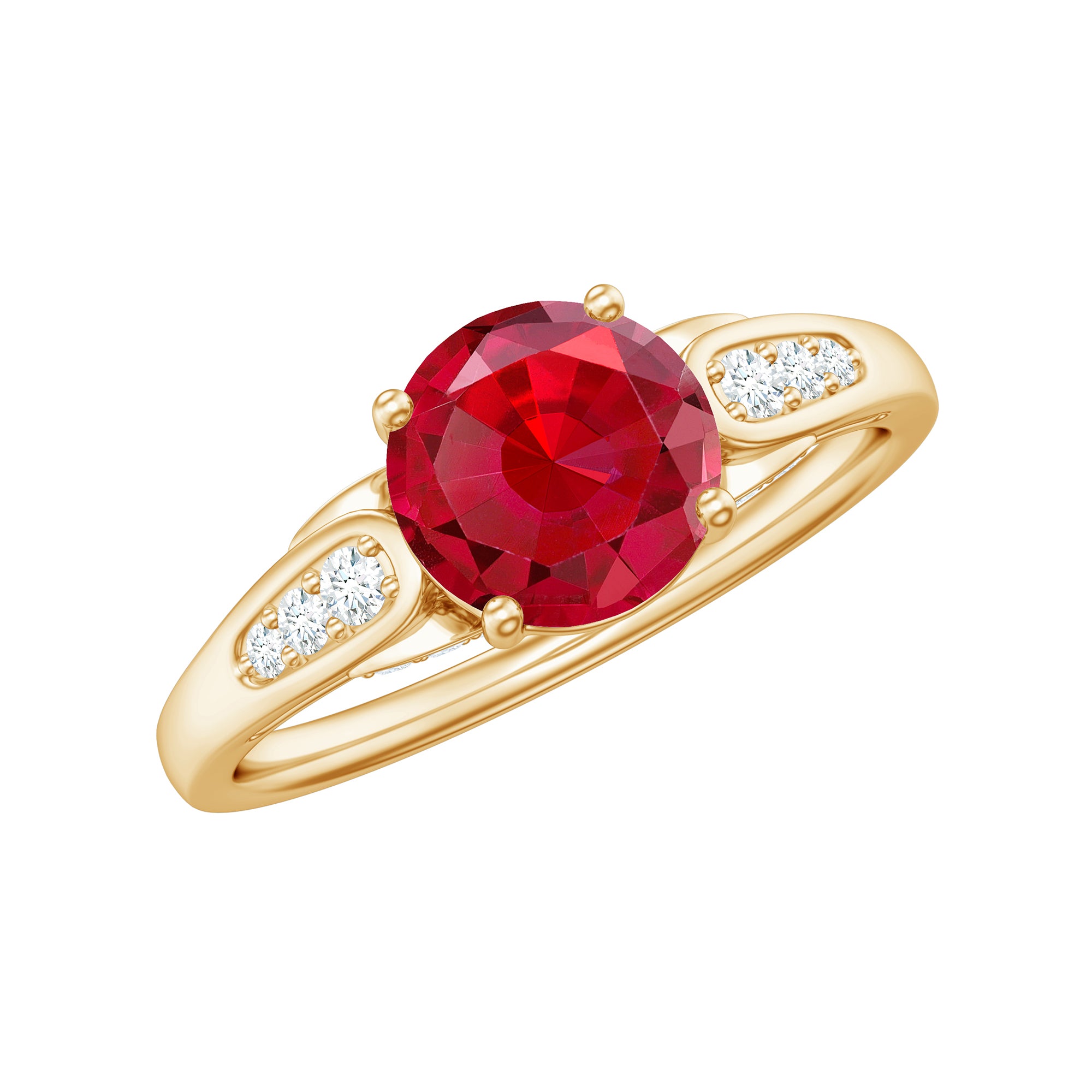 Lab-Created Ruby Solitaire Engagement Ring with Diamond Lab Created Ruby - ( AAAA ) - Quality - Rosec Jewels