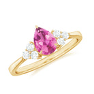 3/4 CT Natural Pink Tourmaline Teardrop Solitaire Ring with Diamond Trio Pink Tourmaline - ( AAA ) - Quality - Rosec Jewels