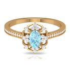 Vintage Style Aquamarine Flower Engagement Ring with Diamond Aquamarine - ( AAA ) - Quality - Rosec Jewels