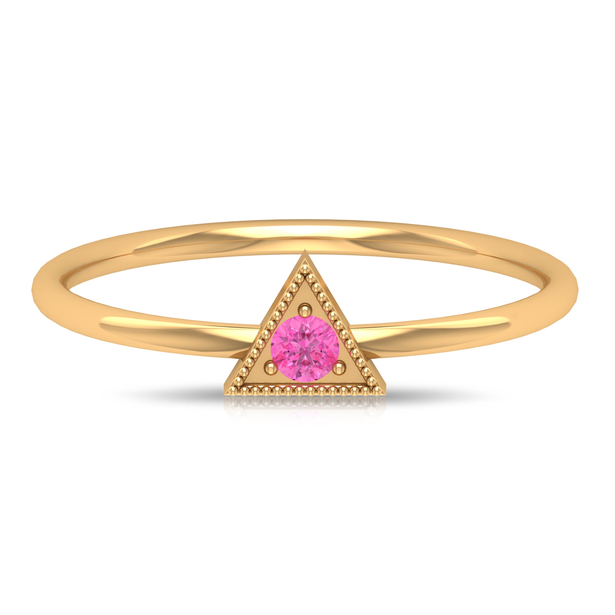 Triangle Shape Ring for Women with Pink Sapphire and Milgrain Detailing Pink Sapphire - ( AAA ) - Quality - Rosec Jewels