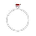 Created Ruby and Diamond Minimal Solitaire Engagement Ring Lab Created Ruby - ( AAAA ) - Quality - Rosec Jewels