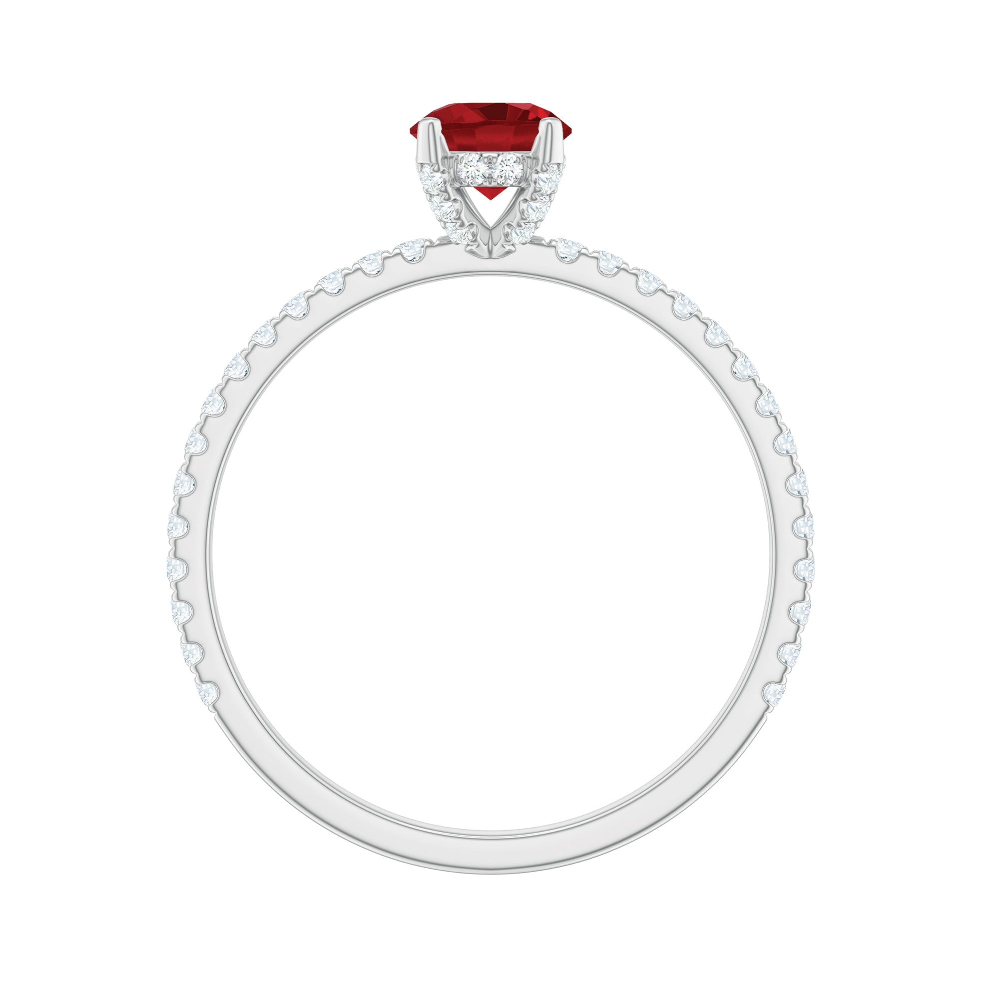 Created Ruby and Diamond Minimal Solitaire Engagement Ring Lab Created Ruby - ( AAAA ) - Quality - Rosec Jewels