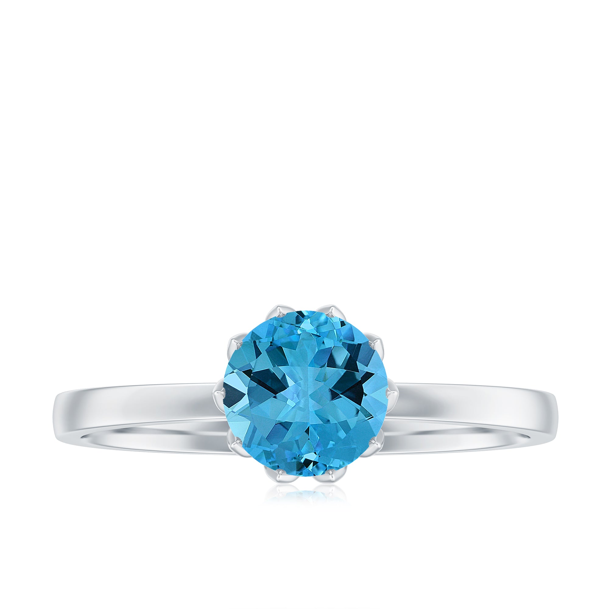 1 CT Swiss Blue Topaz Solitaire Ring in Lotus Basket Setting Swiss Blue Topaz - ( AAA ) - Quality - Rosec Jewels