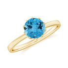 1 CT Swiss Blue Topaz Solitaire Ring in Lotus Basket Setting Swiss Blue Topaz - ( AAA ) - Quality - Rosec Jewels