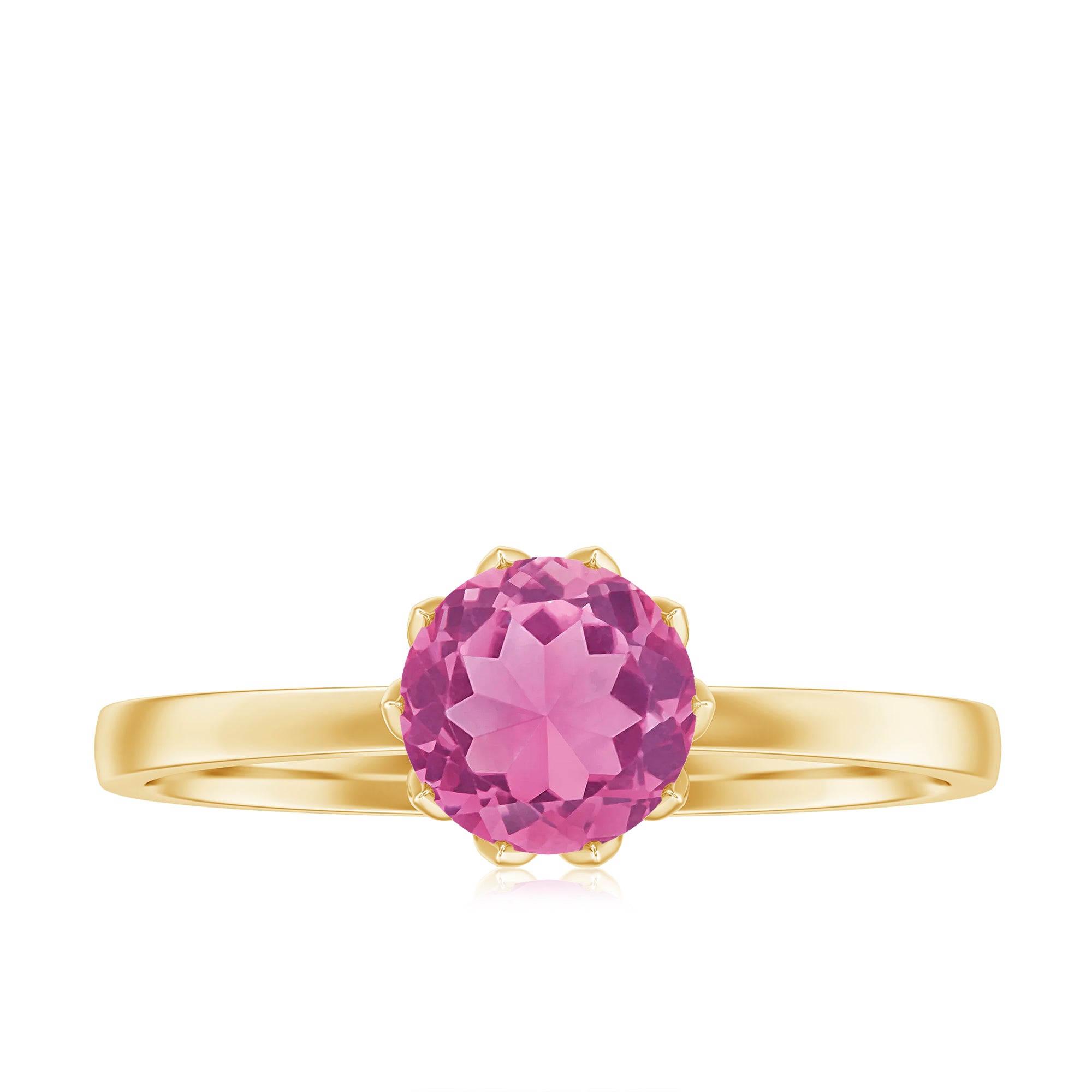 Natural Pink Tourmaline Solitaire Ring in Lotus Basket Setting Pink Tourmaline - ( AAA ) - Quality - Rosec Jewels