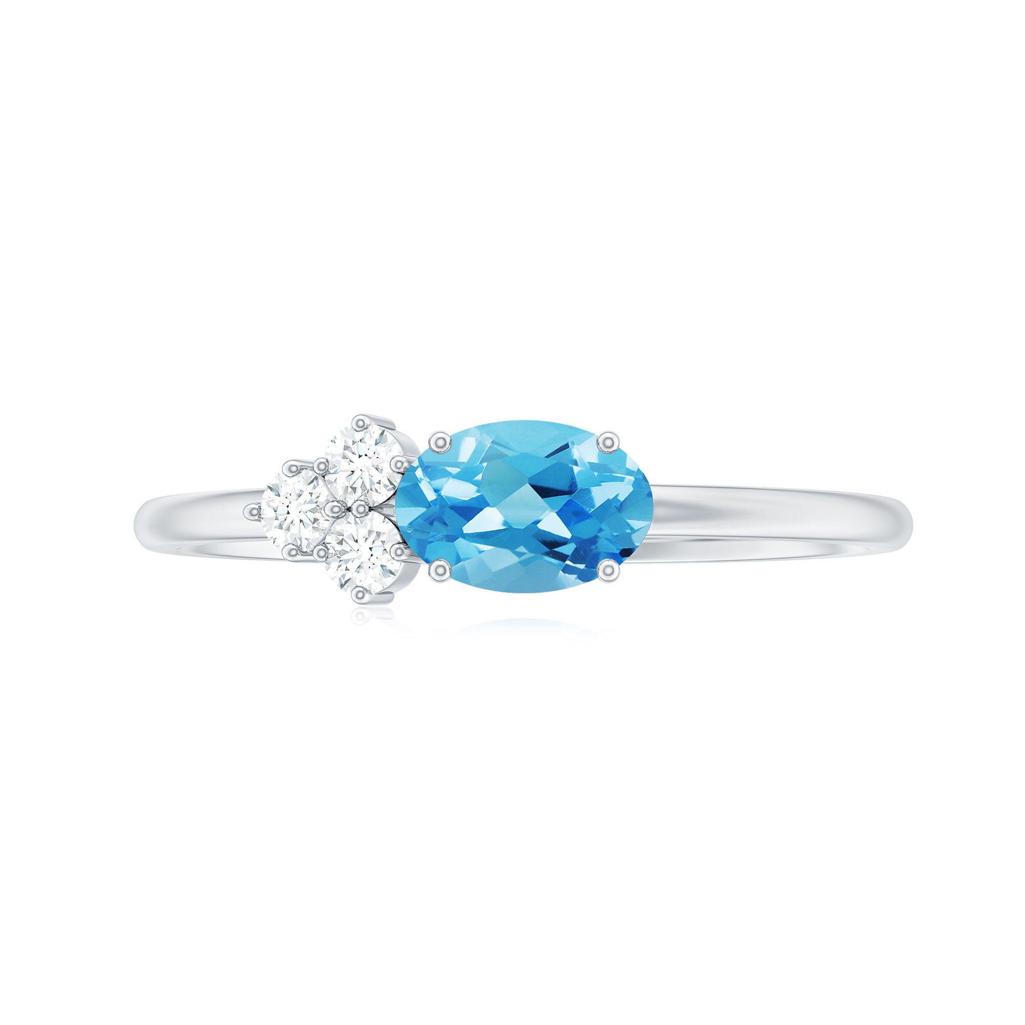 Oval Cut Swiss Blue Topaz Promise Ring with Diamond Trio Swiss Blue Topaz - ( AAA ) - Quality - Rosec Jewels