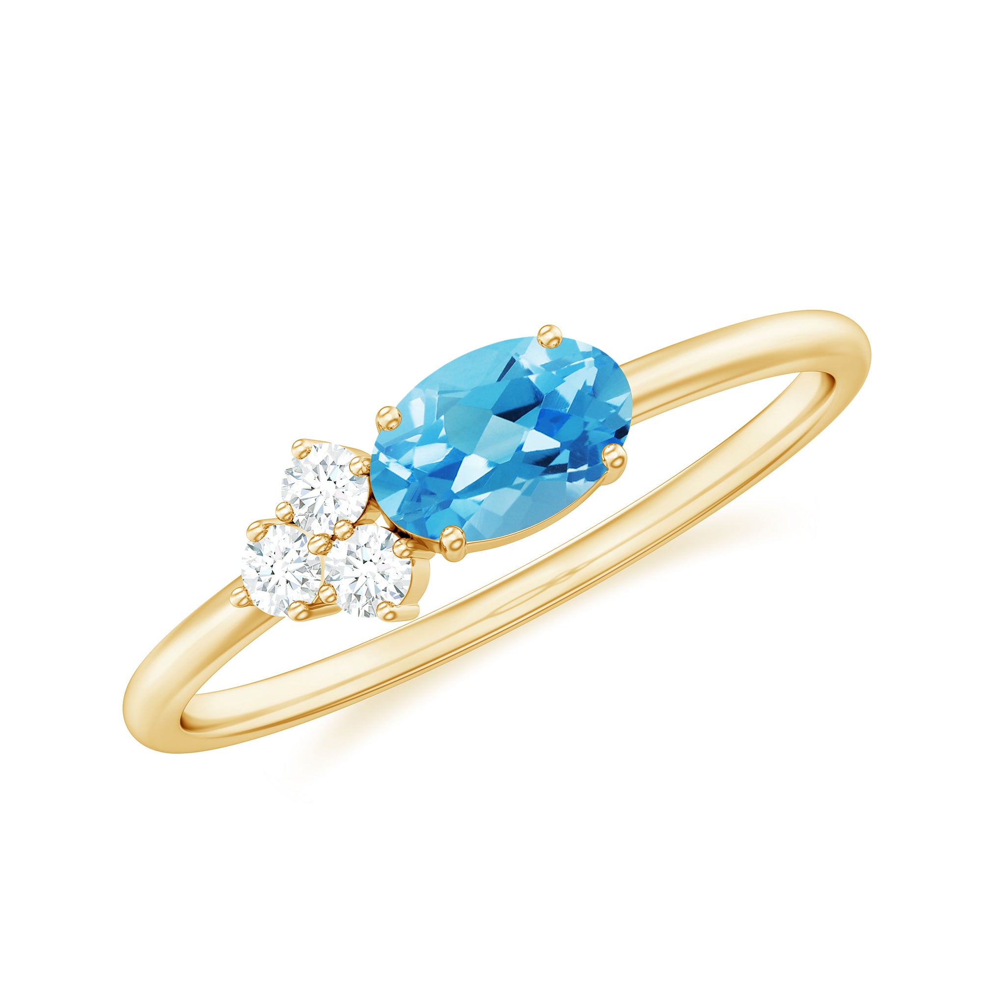 Oval Cut Swiss Blue Topaz Promise Ring with Diamond Trio Swiss Blue Topaz - ( AAA ) - Quality - Rosec Jewels