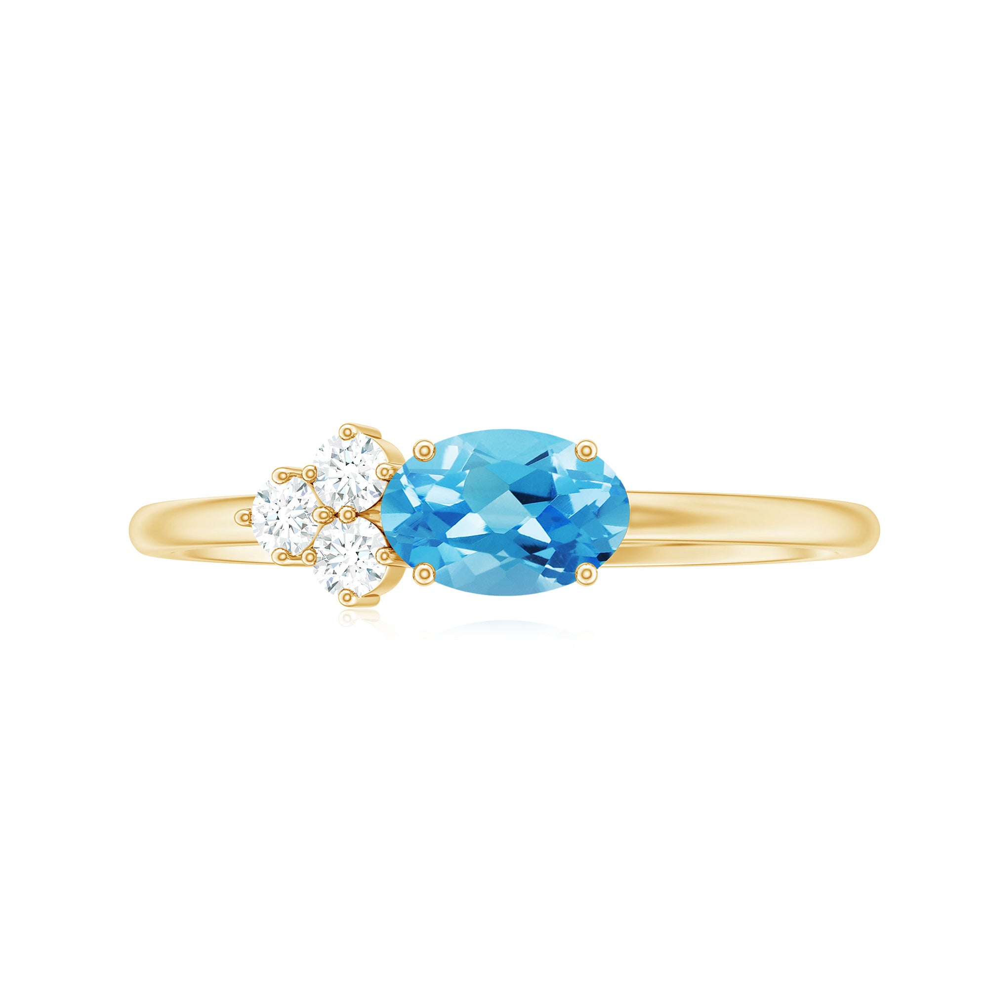 Oval Cut Swiss Blue Topaz Promise Ring with Diamond Trio Swiss Blue Topaz - ( AAA ) - Quality - Rosec Jewels