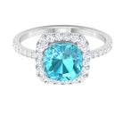 4 CT Cushion Shape Swiss Blue Topaz and Diamond Accent Engagement Ring Swiss Blue Topaz - ( AAA ) - Quality - Rosec Jewels