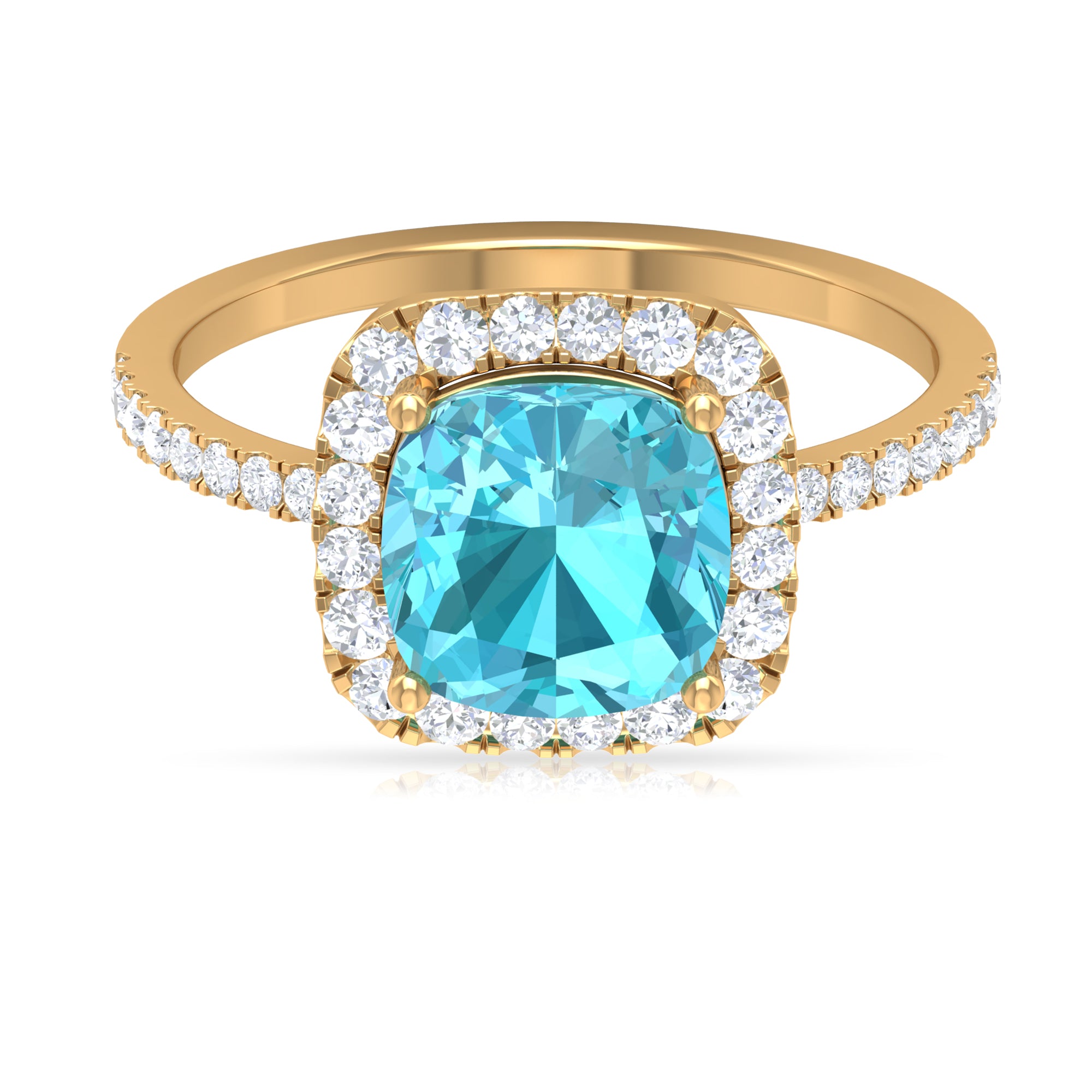 4 CT Cushion Shape Swiss Blue Topaz and Diamond Accent Engagement Ring Swiss Blue Topaz - ( AAA ) - Quality - Rosec Jewels