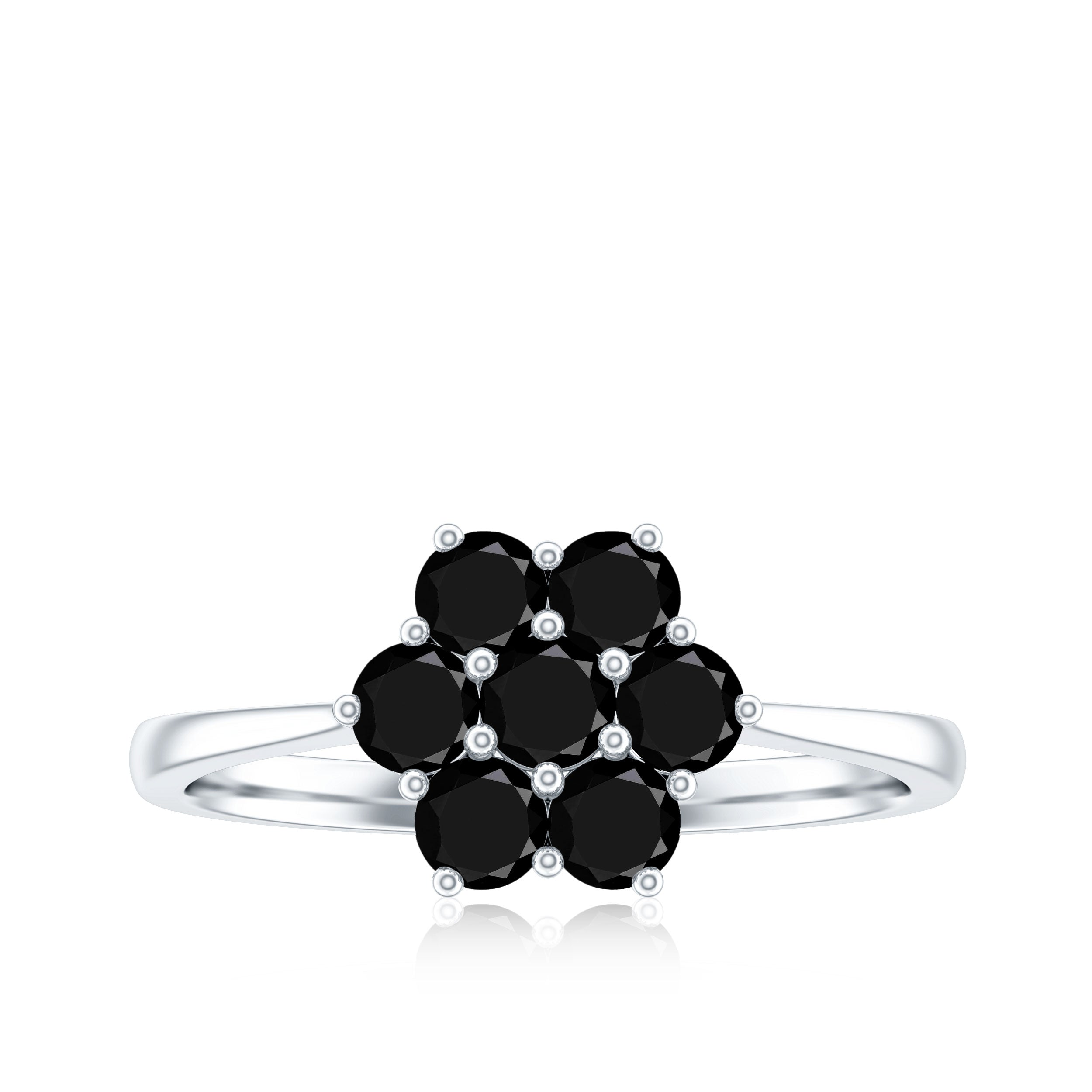 3/4 CT Round Shape Black Spinel Cluster Flower Ring Black Spinel - ( AAA ) - Quality - Rosec Jewels