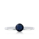 1 CT Blue Sapphire Solitaire Engagement Ring with Diamond Blue Sapphire - ( AAA ) - Quality - Rosec Jewels