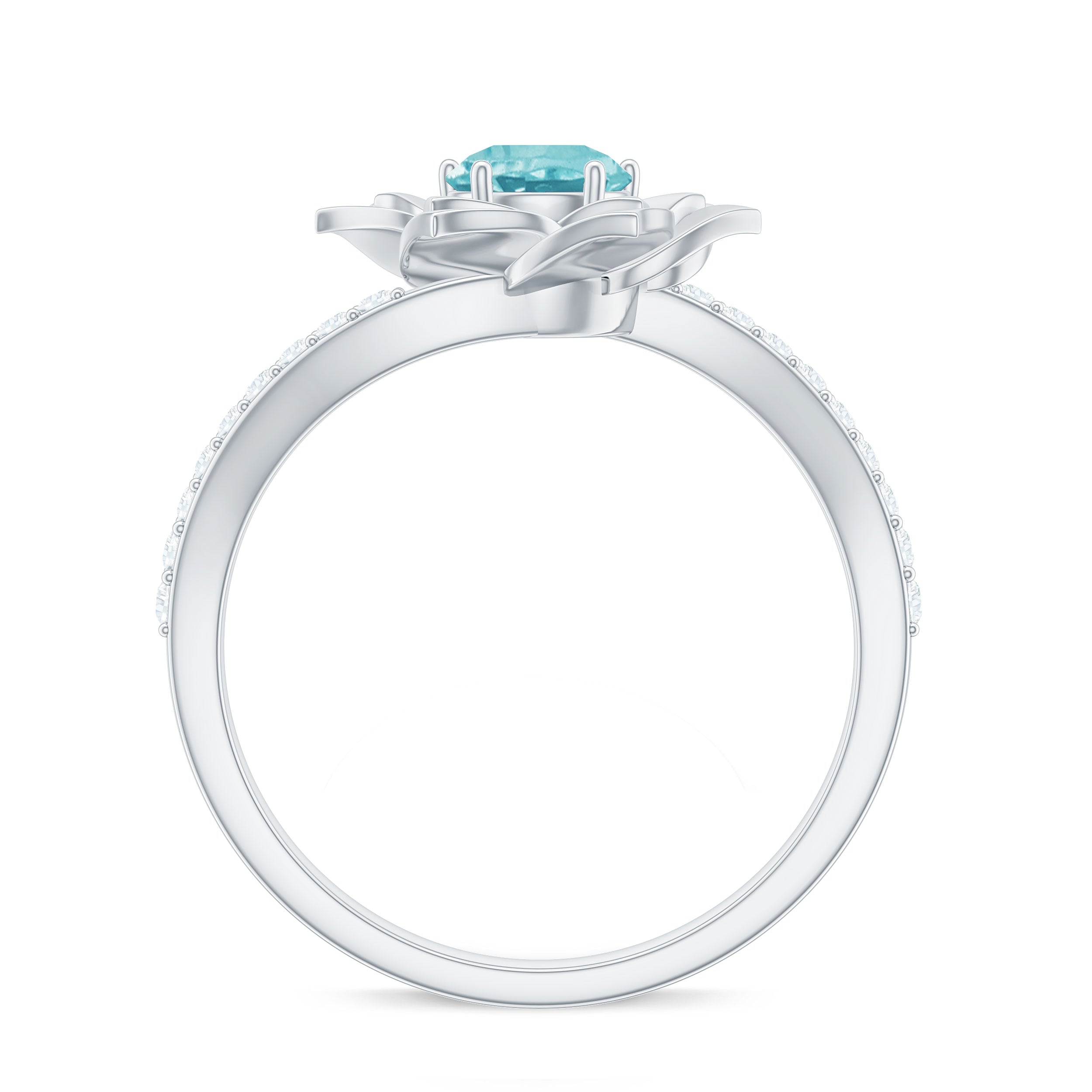 Flower Inspired Sky Blue Topaz Bypass Ring with Diamond Sky Blue Topaz - ( AAA ) - Quality - Rosec Jewels