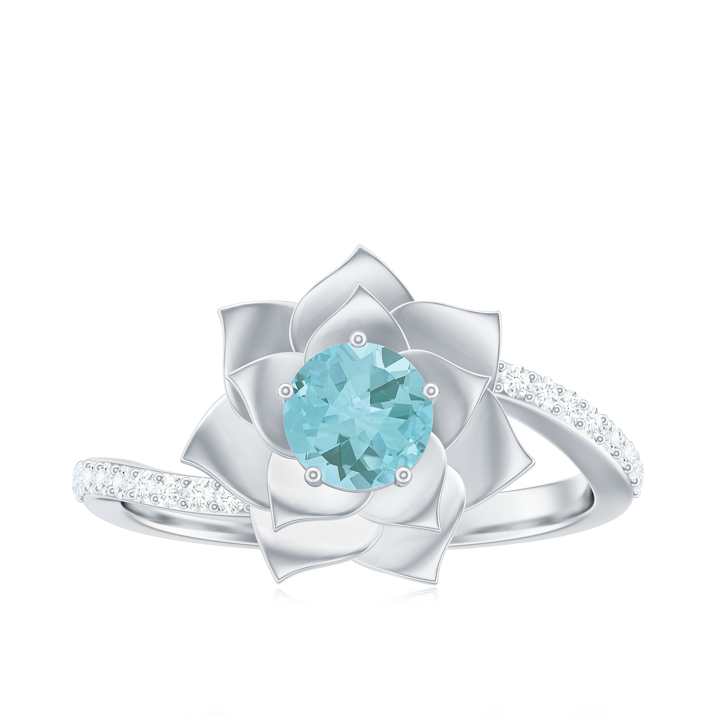 Flower Inspired Sky Blue Topaz Bypass Ring with Diamond Sky Blue Topaz - ( AAA ) - Quality - Rosec Jewels