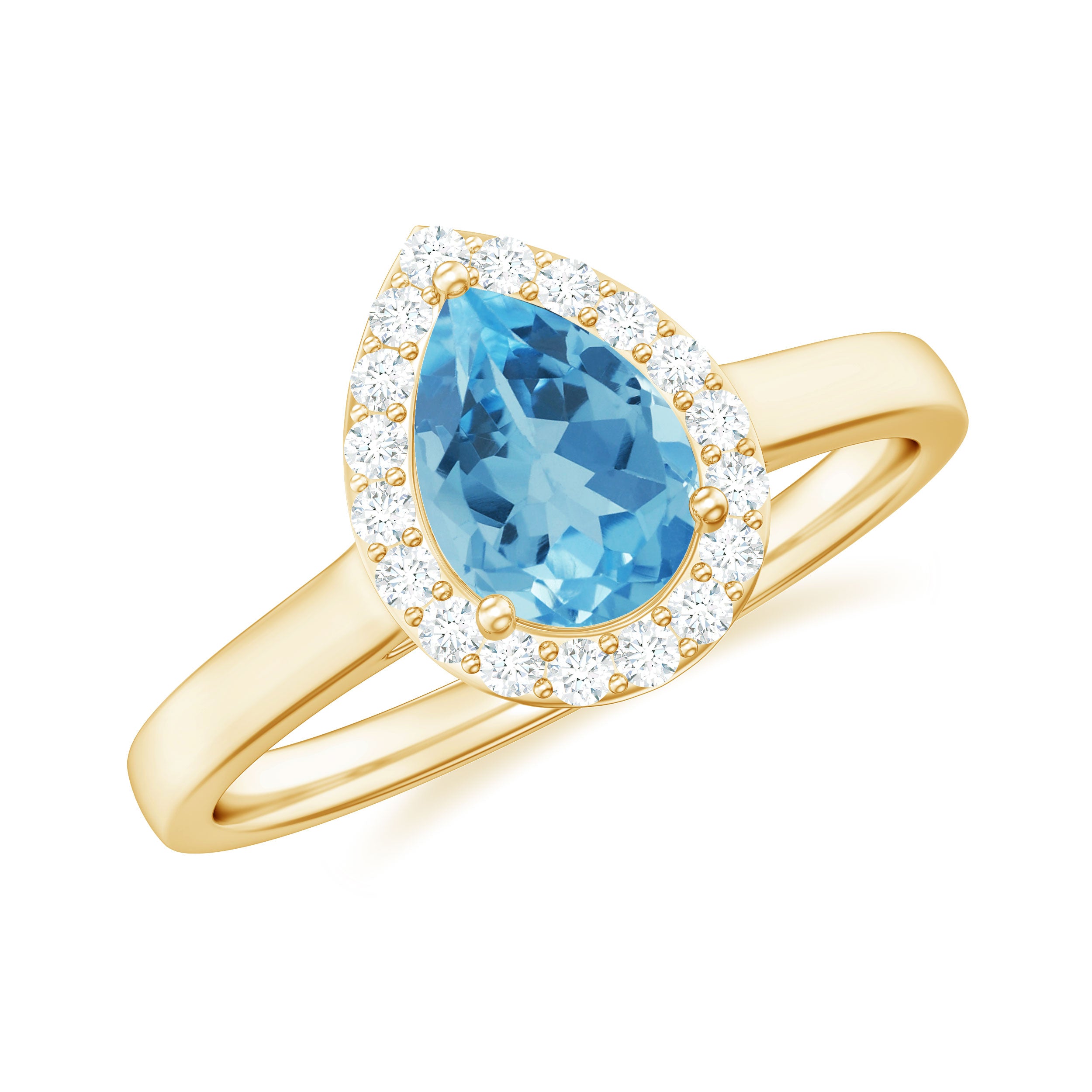 Teardrop Swiss Blue Topaz Ring with Diamond Accent Swiss Blue Topaz - ( AAA ) - Quality - Rosec Jewels