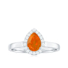 1 CT Teardrop Fire Opal Ring with Diamond Accent Fire Opal - ( AAA ) - Quality - Rosec Jewels