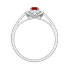 1 CT Vintage Style Created Ruby Halo Engagement Ring with Diamond Lab Created Ruby - ( AAAA ) - Quality - Rosec Jewels