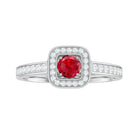 1 CT Vintage Style Created Ruby Halo Engagement Ring with Diamond Lab Created Ruby - ( AAAA ) - Quality - Rosec Jewels